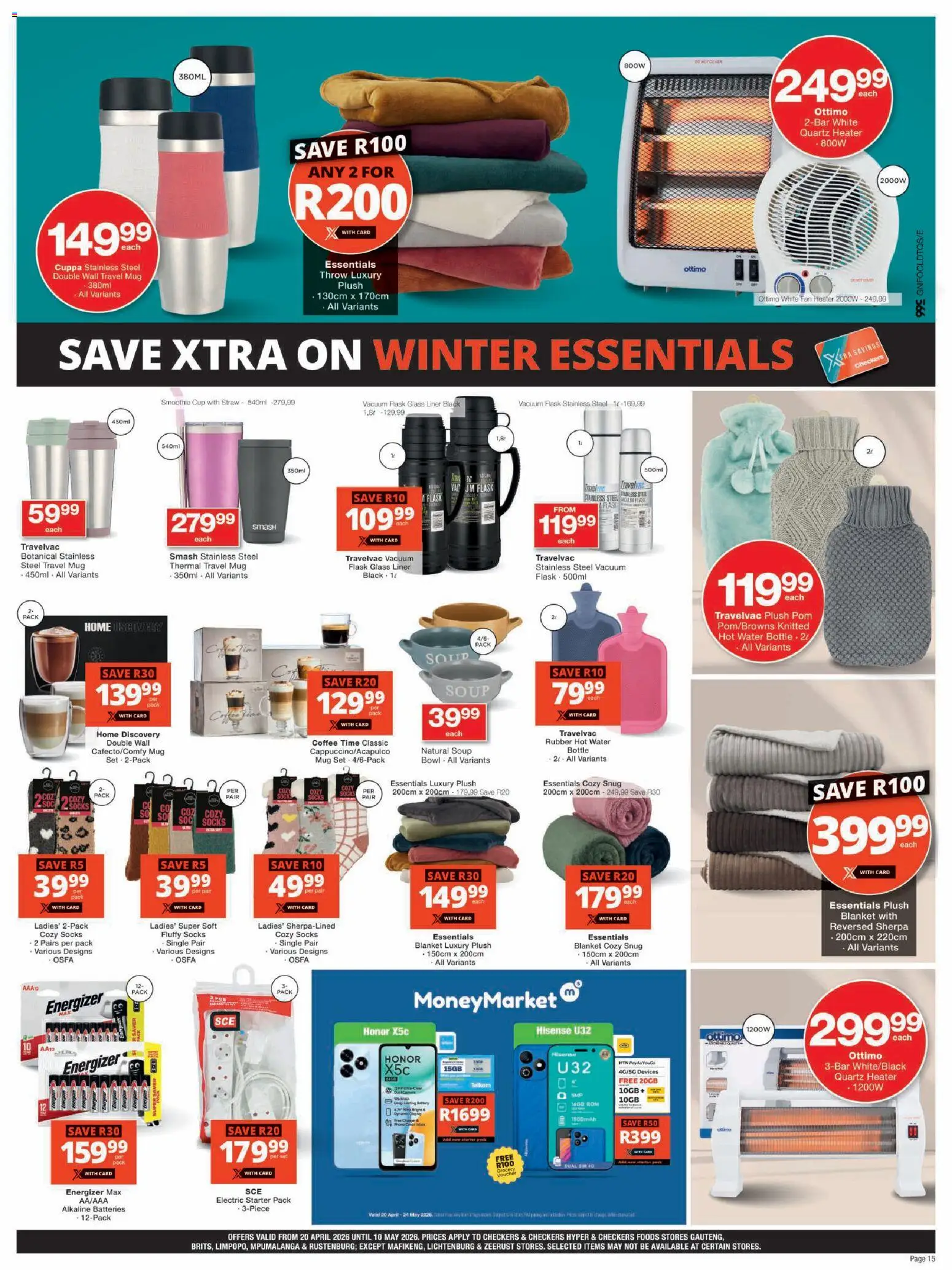 New Checkers catalogue – valid from 20.04.2026 | Page: 15 | Products: Fan heater, Blanket, Mug, Soup