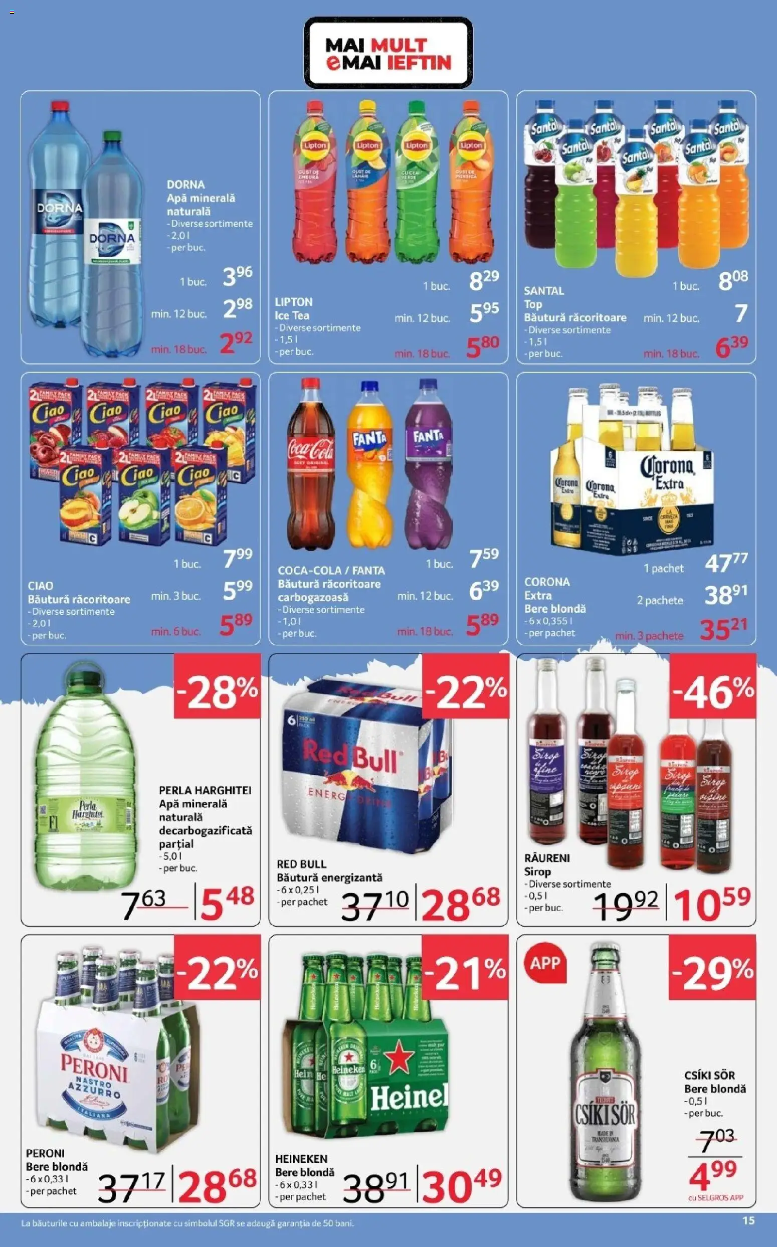 Noul catalog Selgros – valabil de la 20.02.2026 | Pagină: 15 | Produse: Băutură energizantă, Ice tea, Sirop, Apă