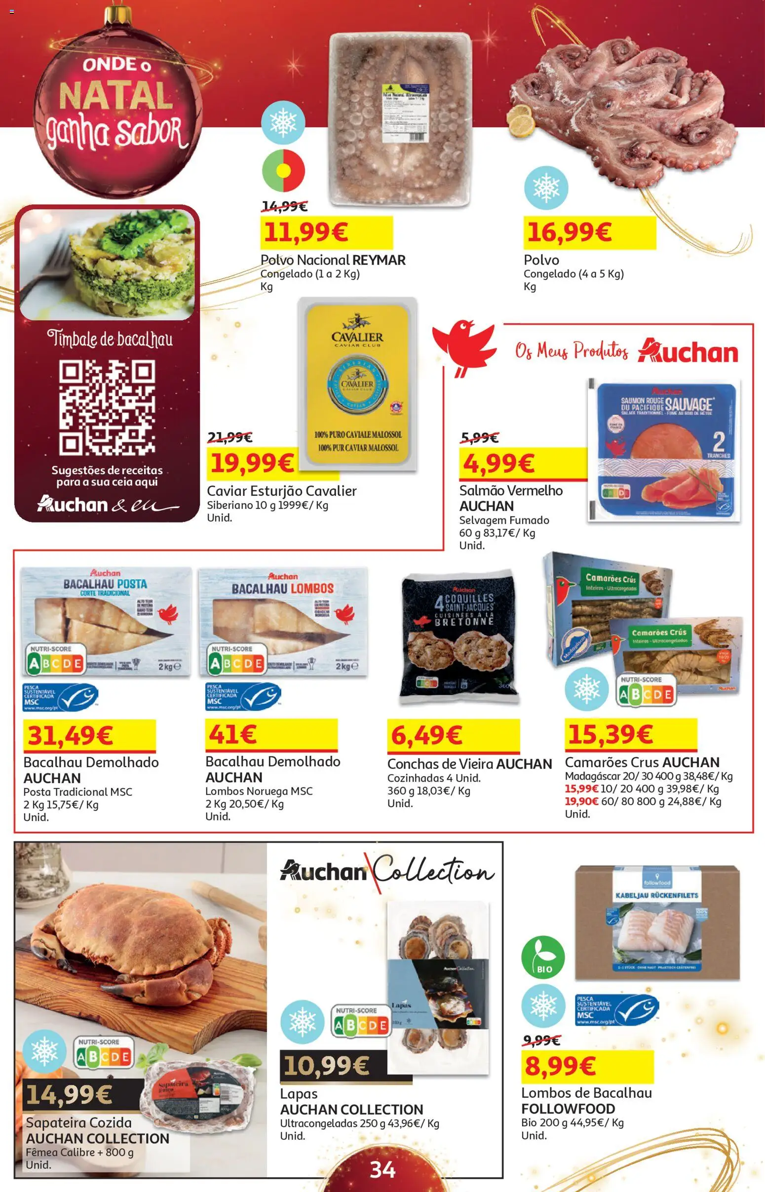 Auchan - Presentes │ válido de 05.12.2025 | Página: 34 | Produtos: Bacalhau, Polvo, Salmão, Sapateira