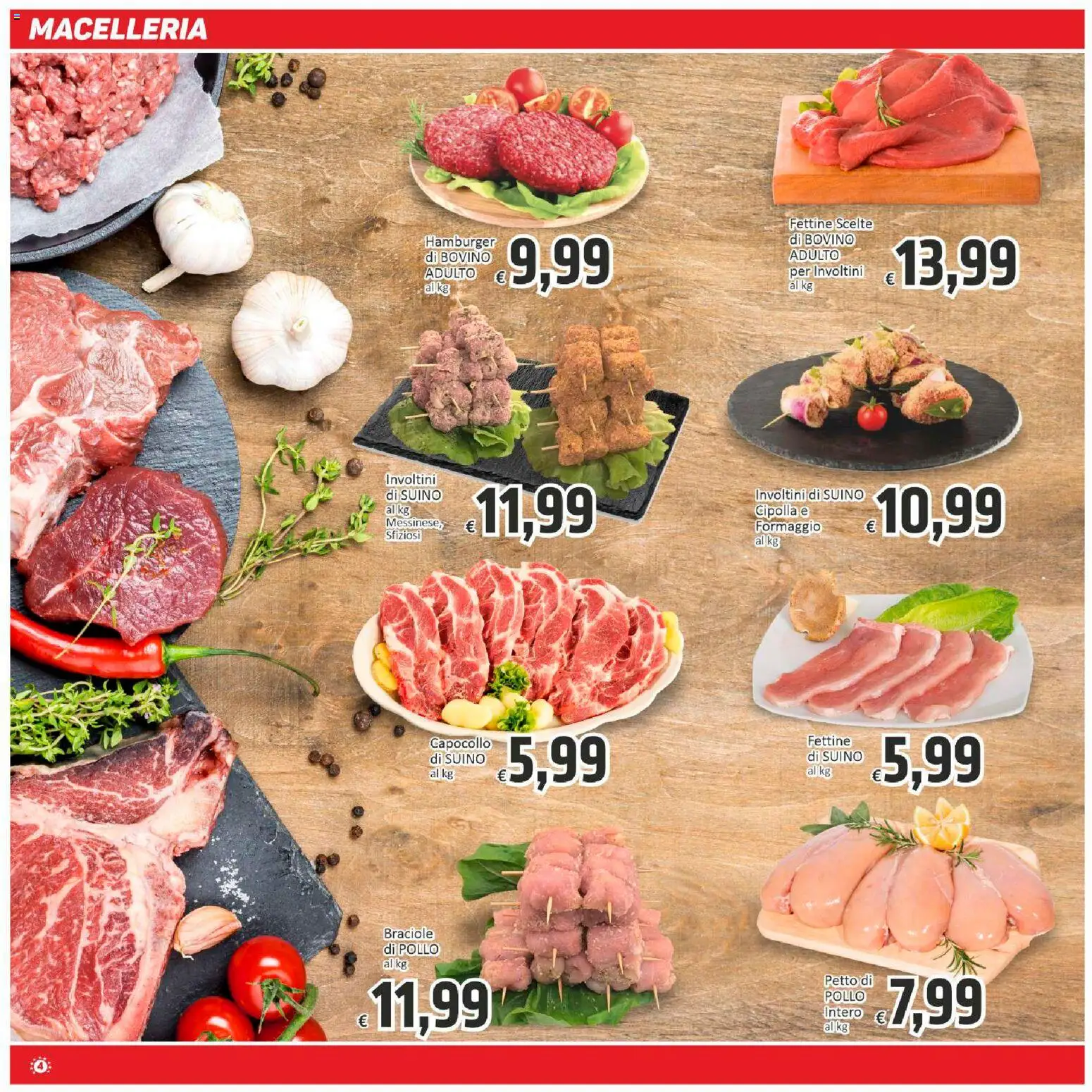 Volantino Paghi Poco del 31.10.2025 | Pagina: 4 | Prodotti: Bovino, Petto di Pollo, Formaggio, Hamburger