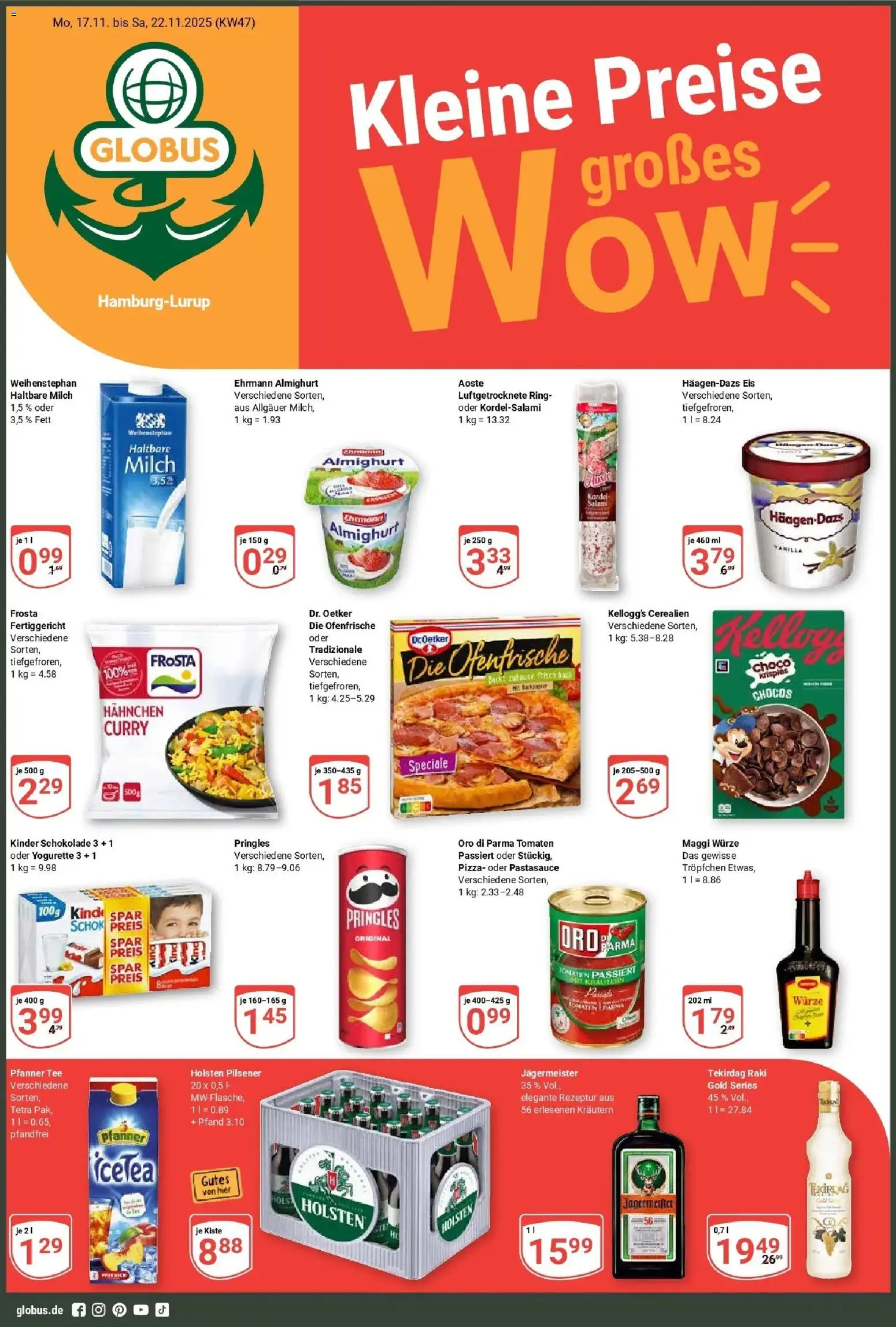 Globus prospekt Hamburg	 – gültig ab 17.11.2025 | Seite: 1 | Produkte: Ehrmann almighurt, Maggi, Milch, Kellogg's