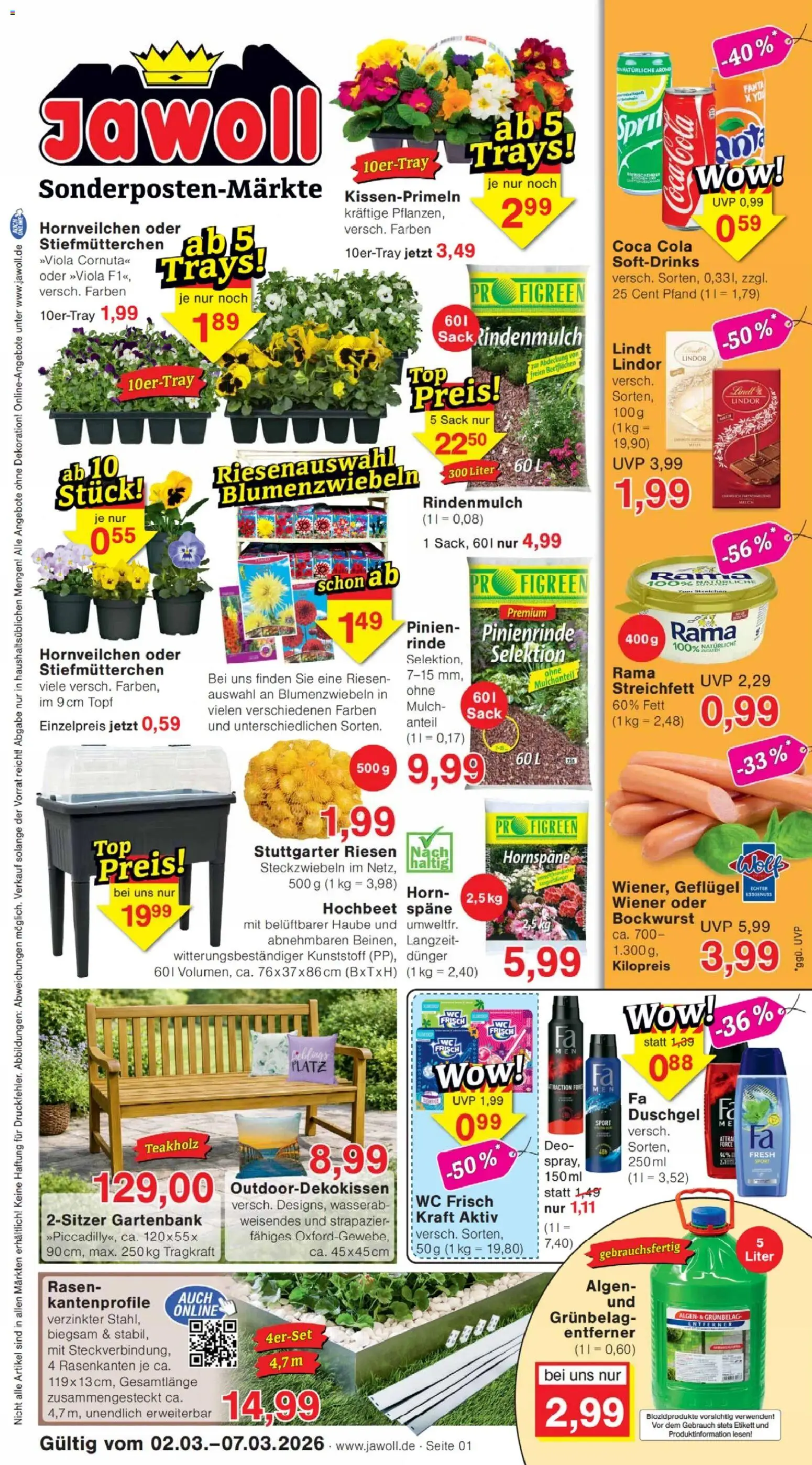 Jawoll Prospekt – gültig ab 02.03.2026 | Seite: 1 | Produkte: Hochbeet, Duschgel, Wc frisch, Lindt