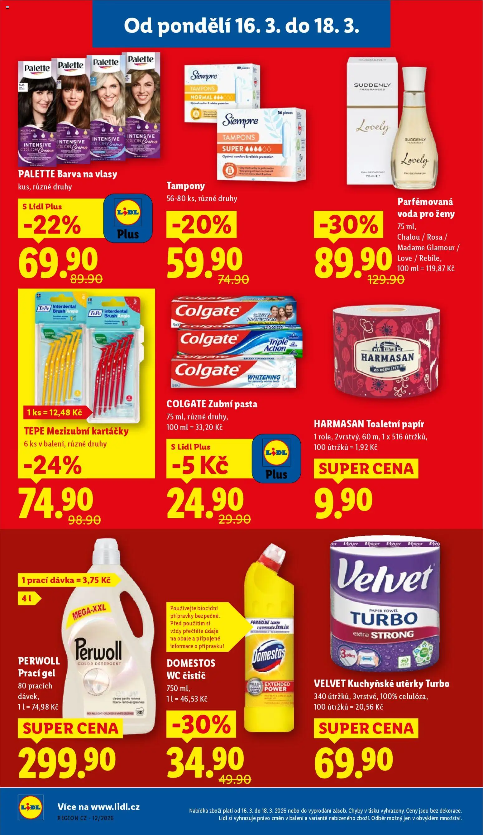 Lidl leták od 16.03.2026 | Strana: 26 | Produkty: Voda, Utěrky, Velvet, Wc