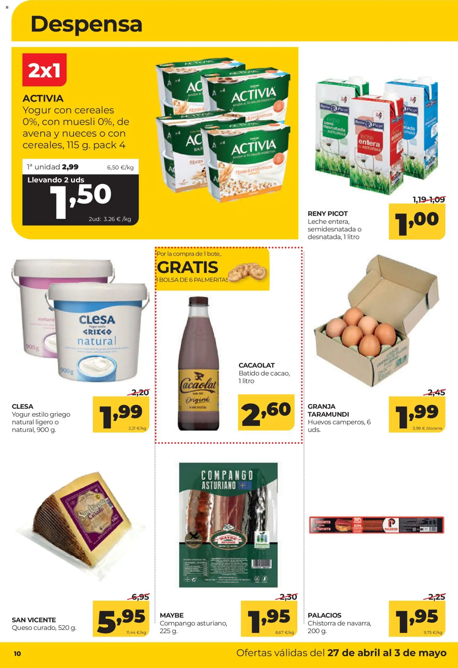 Alimerka folleto Castilla y León │ válido desde el 27.04.2026 | Página: 10 | Productos: Leche, Yogur, Cereales, Bolsa