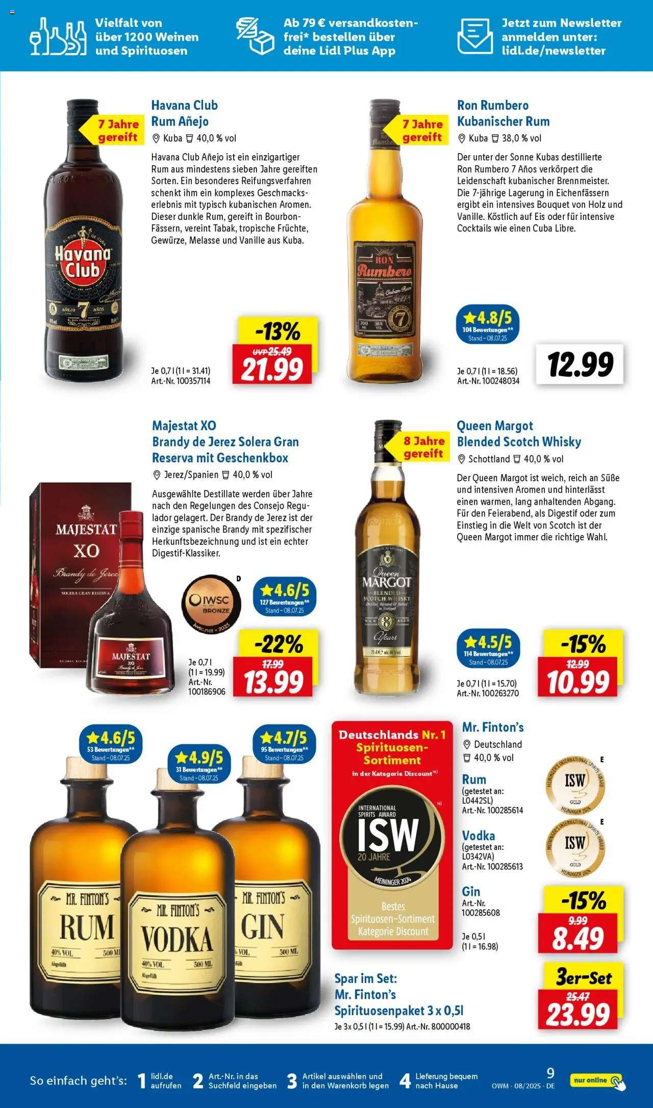 Lidl - Wein & Spirituosen im Onlineshop - gültig ab dem 01.08.2025 | Seite: 9 | Produkte: Havana club, Whisky, Vodka, Eis