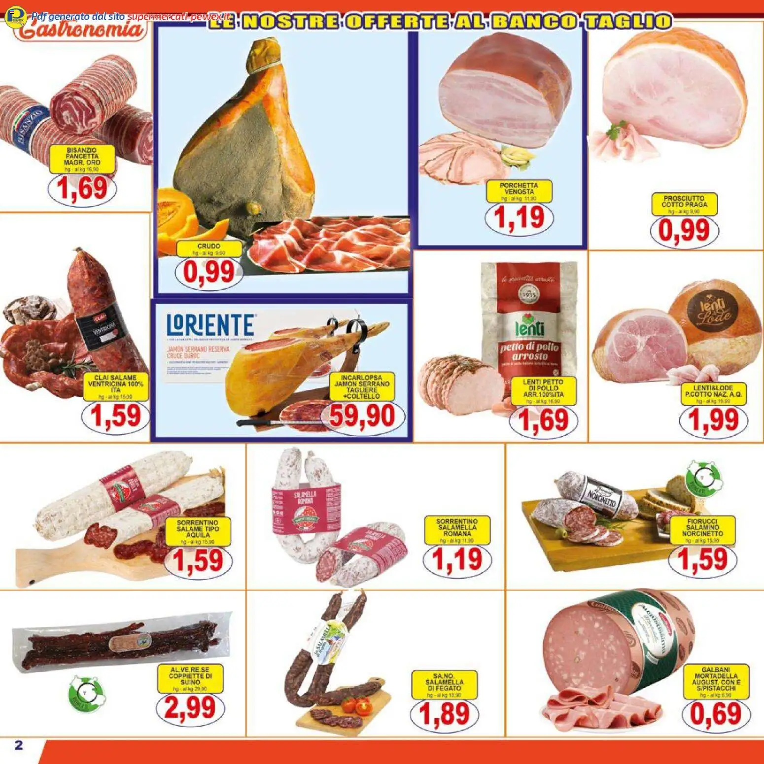 Volantino Pewex del 16.01.2026 | Pagina: 2 | Prodotti: Porchetta, Pollo, Suino, Mortadella