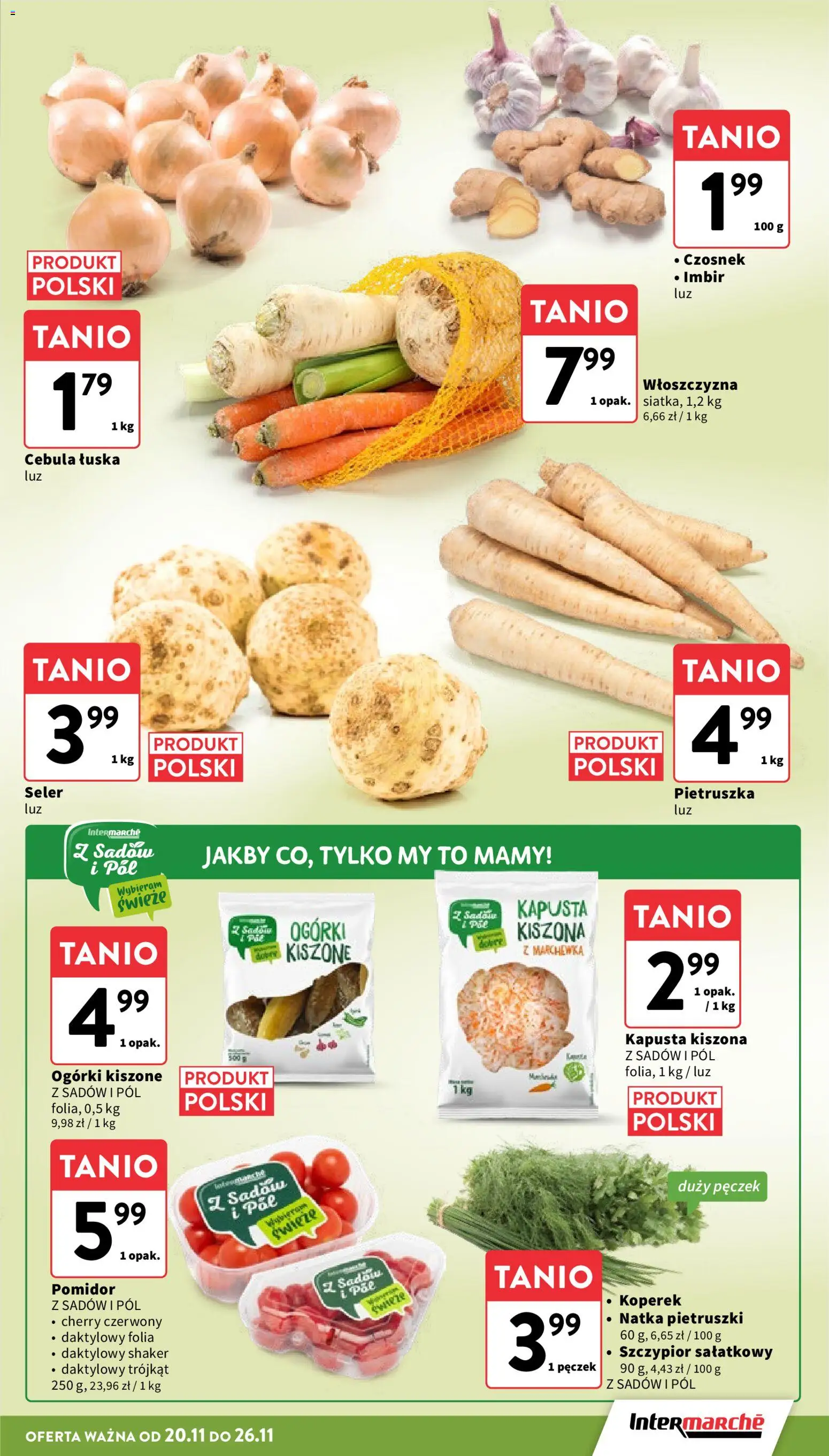 Intermarche Gazetka od 20.11.2025 | Strona: 19 | Produkty: Czosnek, Pietruszka, Kapusta kiszona, Ogórki