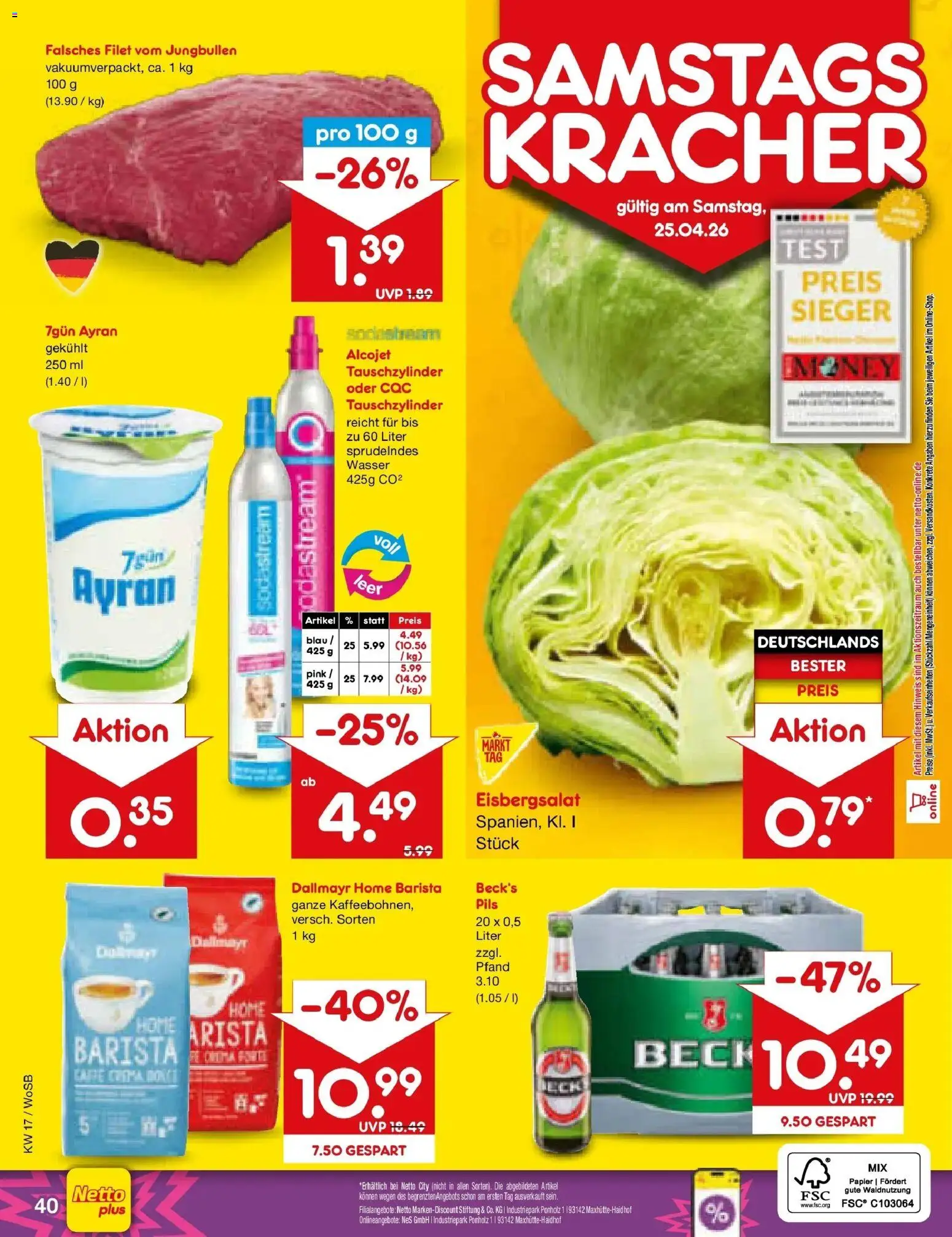 Netto Marken-Discount Prospekt Mannheim	 – gültig ab 20.04.2026 | Seite: 55 | Produkte: Pils, Eisbergsalat, Dallmayr, Wasser