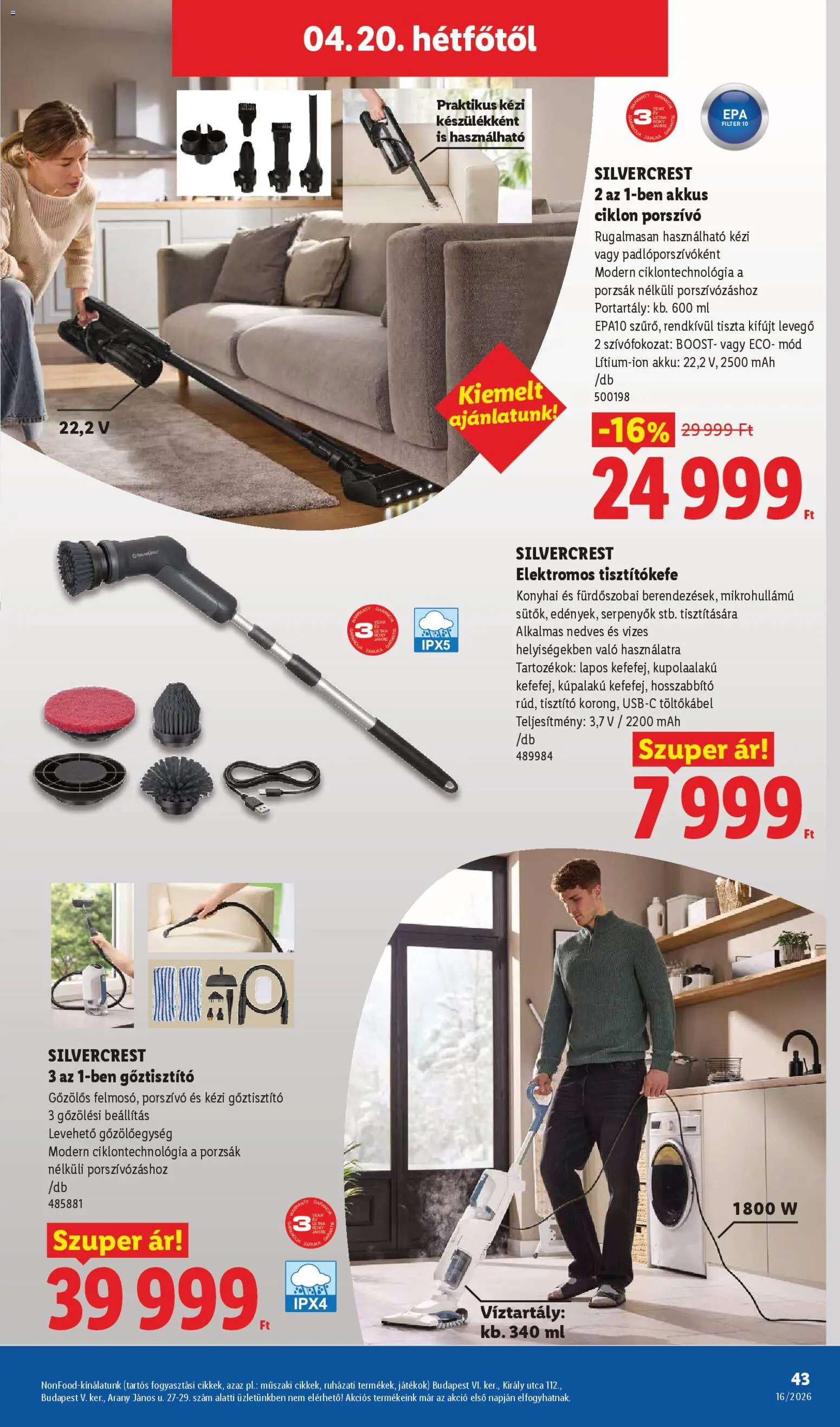 Lidl akciós ujság - amely érvényes a következő dátumtól: 16.04.2026 | Oldal: 43 | Termékek: Gőztisztító, Hosszabbító, Játékok, Kézi gőztisztító