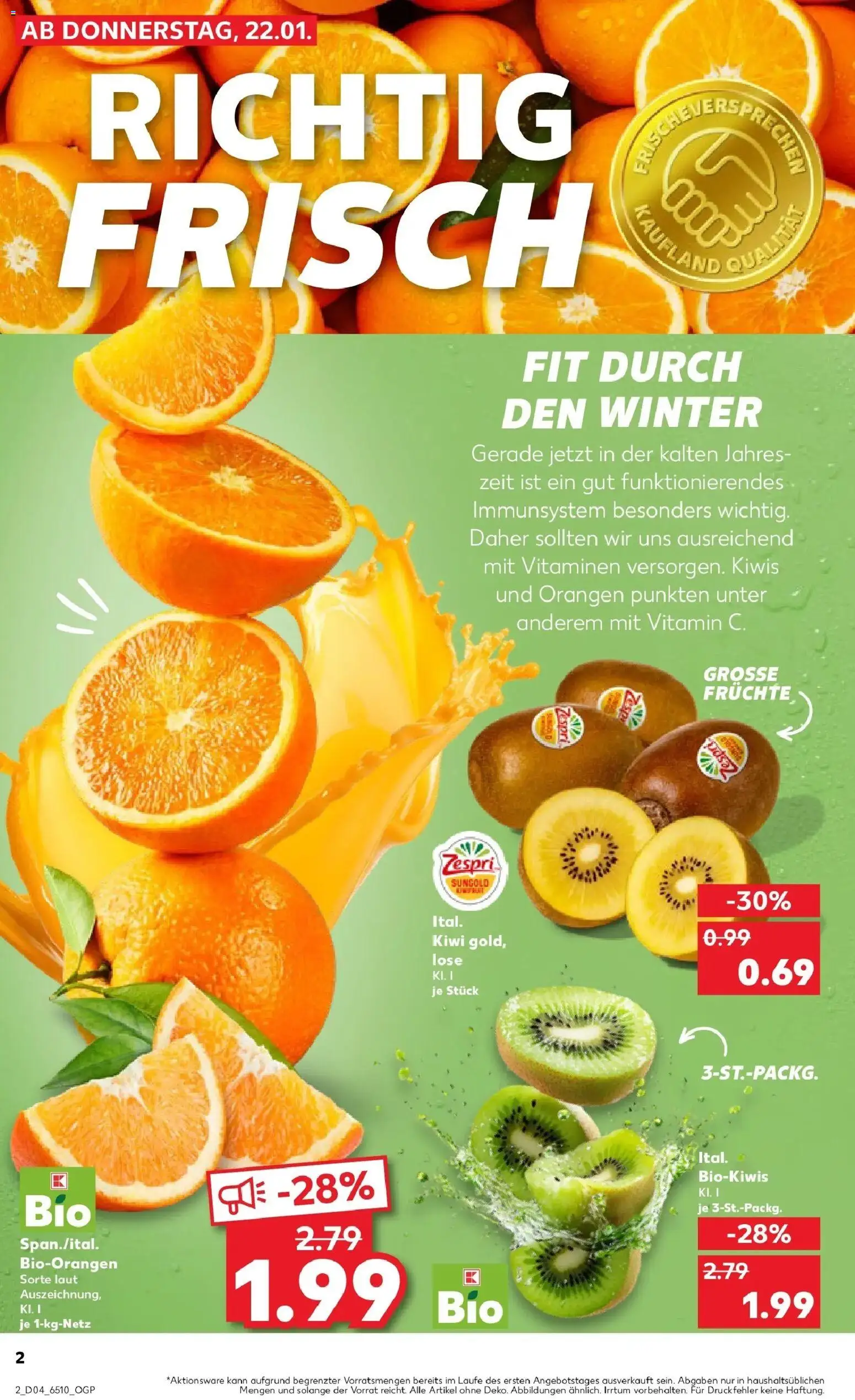 Kaufland prospekt Schmelz	 – gültig ab 22.01.2026 | Seite: 2 | Produkte: Orangen, Kiwi