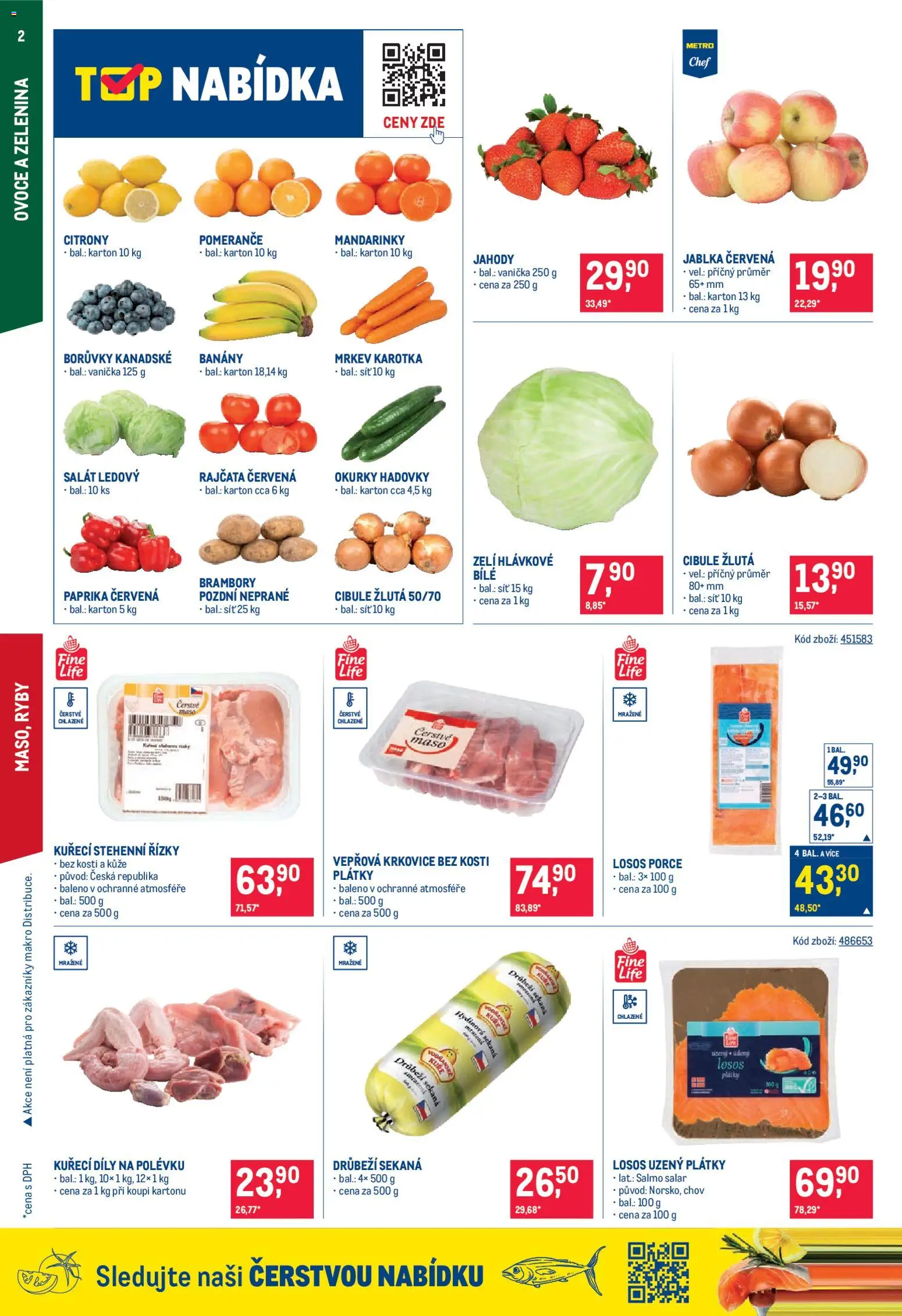 Makro leták - Maloobchod od 22.04.2026 | Strana: 2 | Produkty: Ovoce, Losos, Zelenina, Kuře chlazené