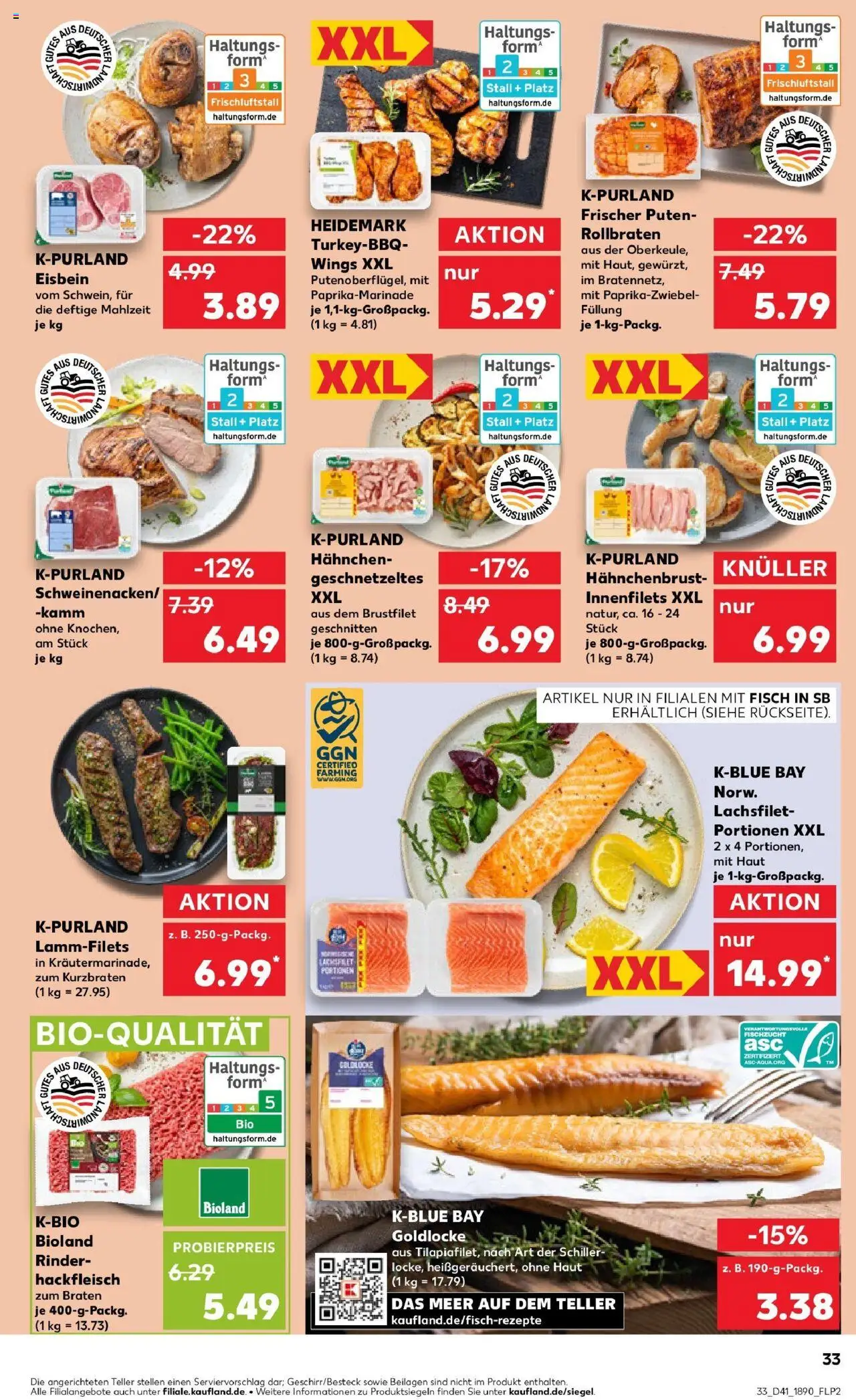 Kaufland prospekt Schmelz	 – gültig ab 13.10.2025 | Seite: 33 | Produkte: Hahnchen, Fisch, Hackfleisch, Hahnchenbrust