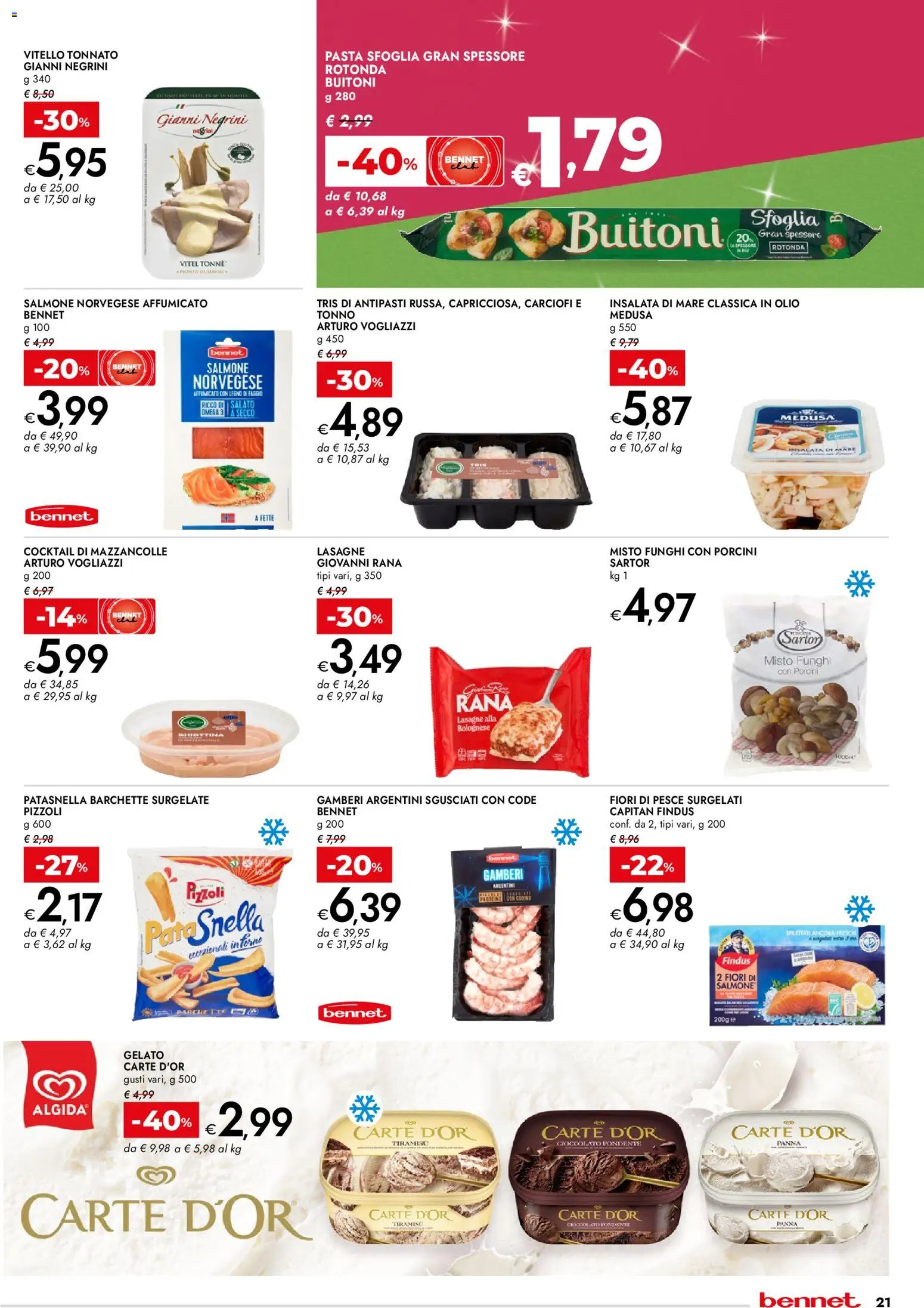 Volantino bennet del 18.12.2025 | Pagina: 21 | Prodotti: Panna, Mazzancolle, Carciofi, Tonno