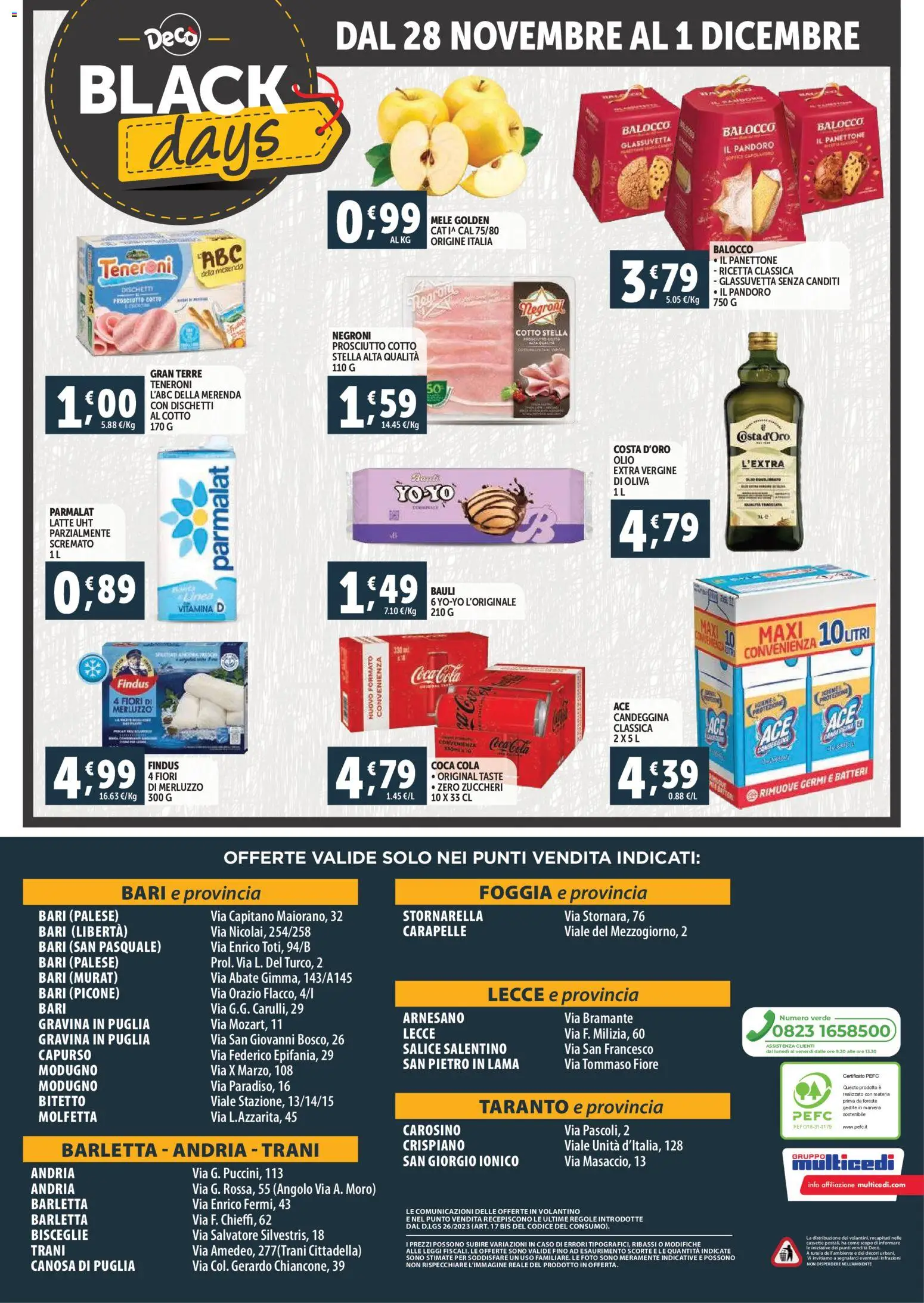 Volantino Decò del 20.11.2025 | Pagina: 16 | Prodotti: Merluzzo, Candeggina, Olio, Prosciutto