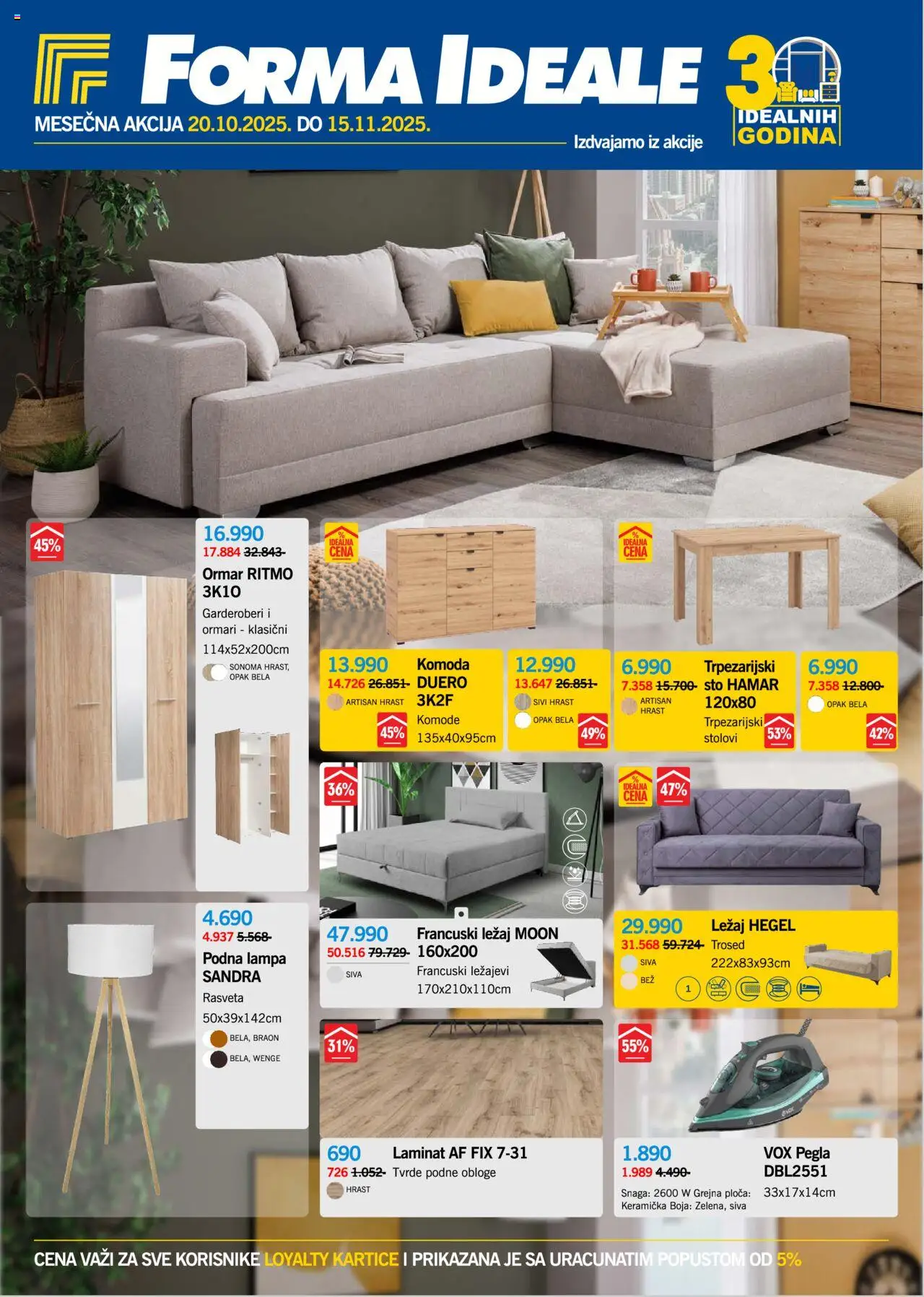 Forma Ideale katalog - važi od 20.10.2025 | Strana: 1 | Proizvode: Ormar, Lampa, Francuski ležaj, Trosed