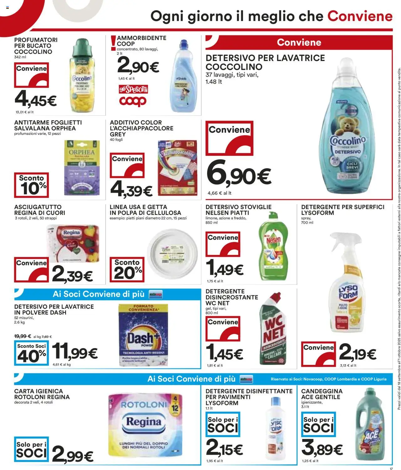 Volantino COOP del 18.09.2025 | Pagina: 17 | Prodotti: Carta igienica, Detergente, Asciugatutto, WC