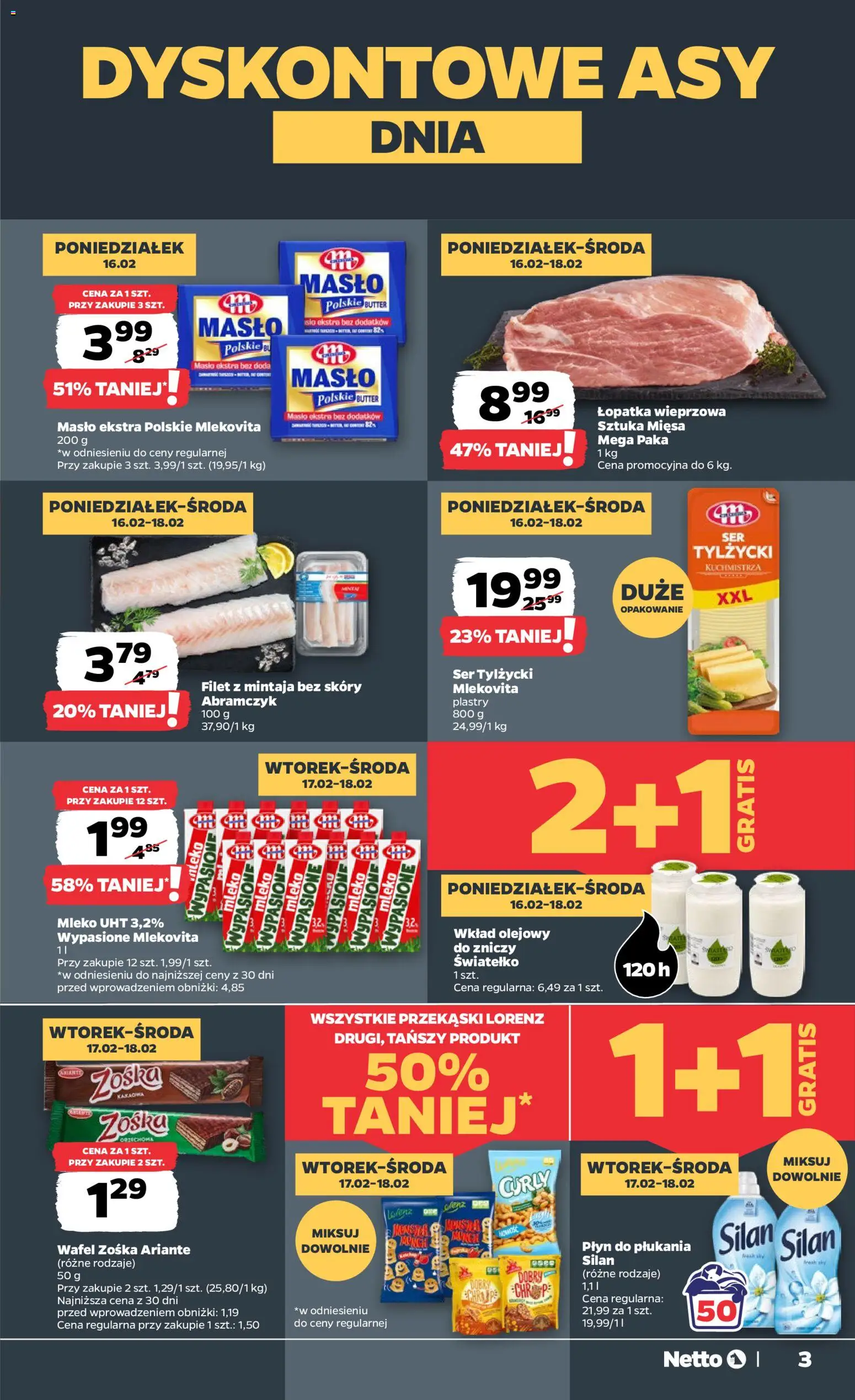 Netto gazetka - Spożywcza od 16.02.2026 | Strona: 3 | Produkty: Masło Polskie, Łopatka wieprzowa, Masło, Ser