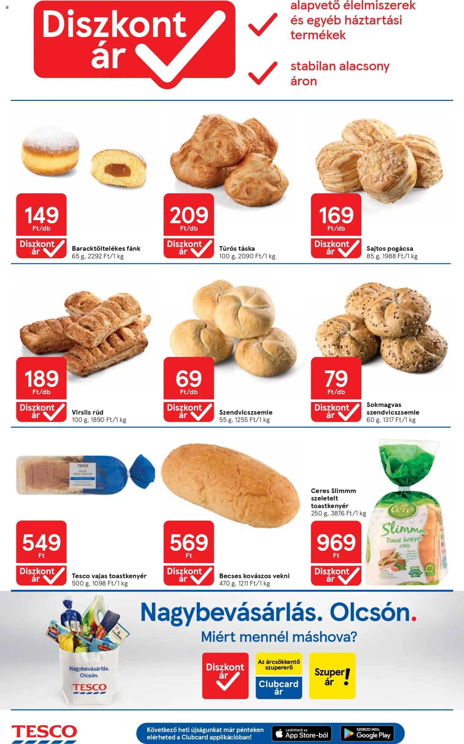 Tesco akciós ujság - amely érvényes a következő dátumtól: 07.04.2026 | Oldal: 10 | Termékek: Túrós táska, Táska, Kenyér, Pogácsa