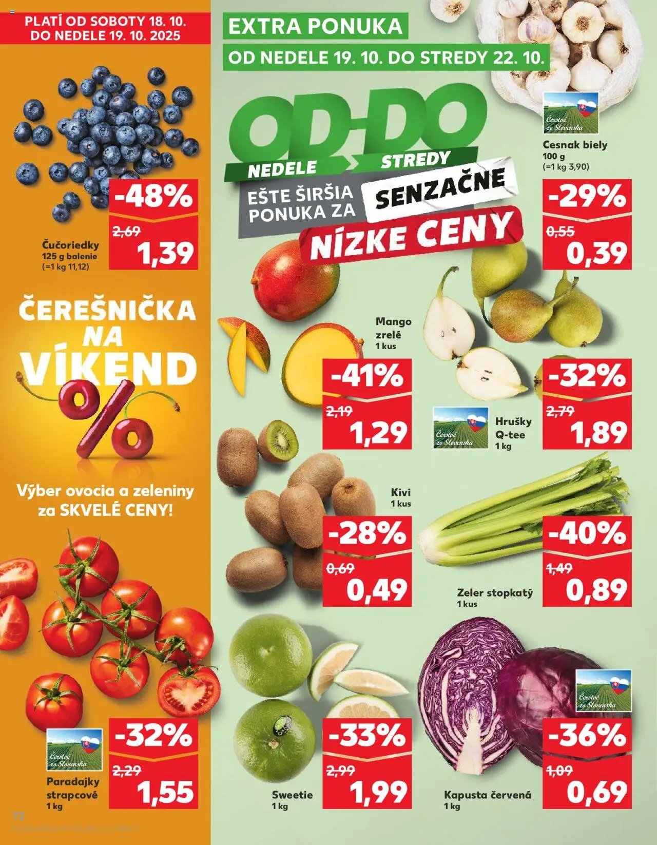 Nové Kaufland akcie – leták je platný od 16.10.2025 | Strana: 72 | Produkty: Kapusta, Kapusta červená, Čučoriedky, Mango