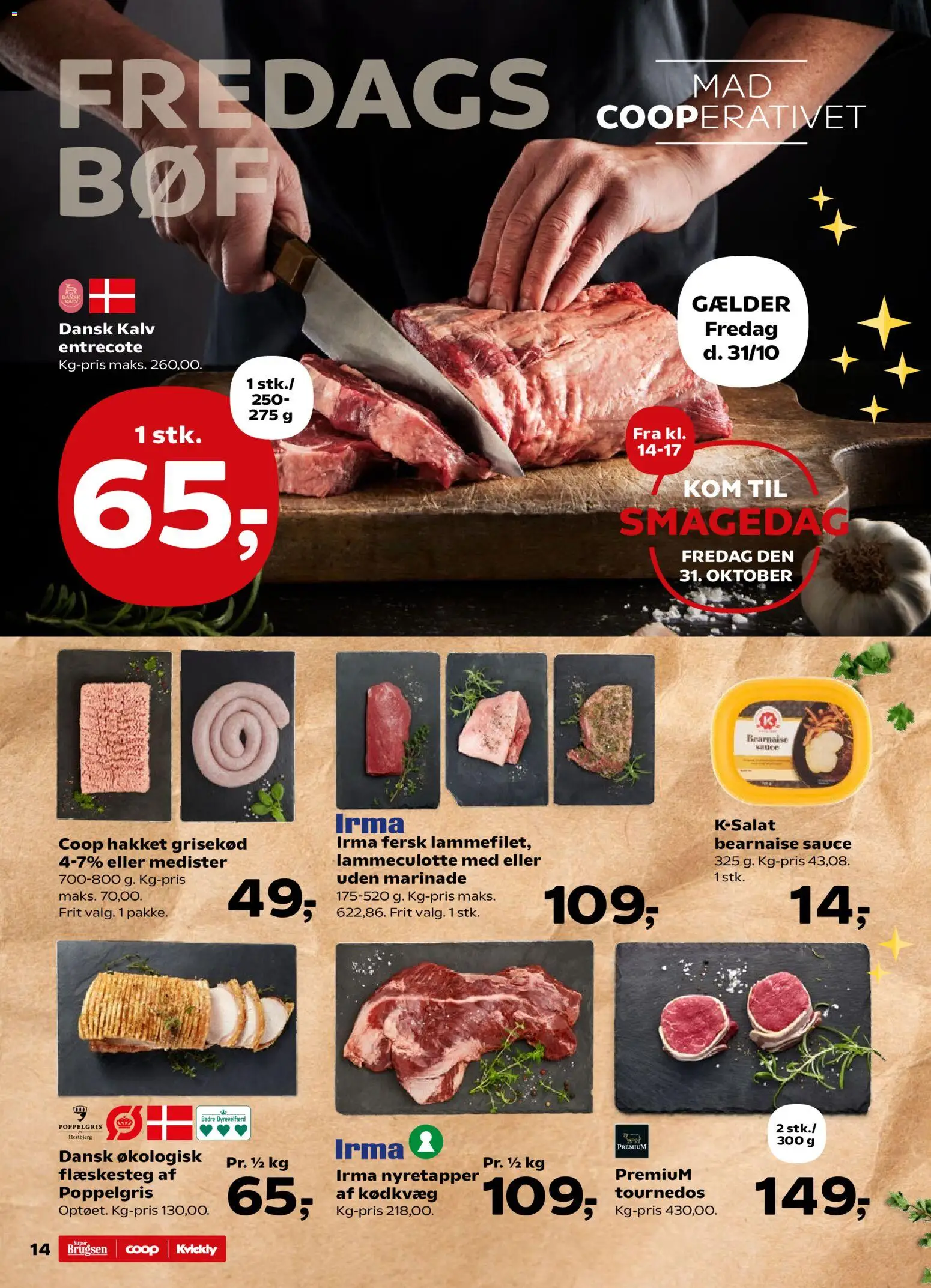 Super Brugsen tilbudsavis – gyldig fra 31.10.2025 | Side: 14 | Produkter: Entrecote, Flæskesteg