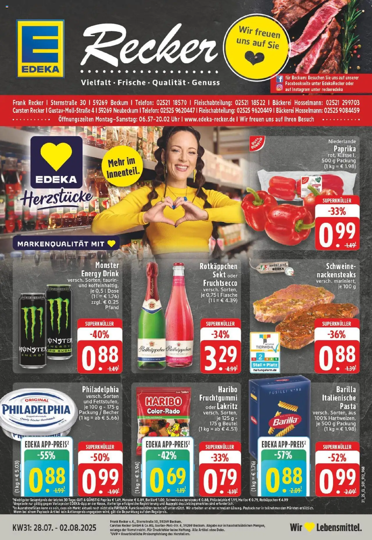 Edeka prospekt Beckum - Neubeckum	 - gültig ab dem 27.07.2025 | Seite: 1 | Produkte: Äpfel, Fruchtsecco, Monster, Rotkäppchen