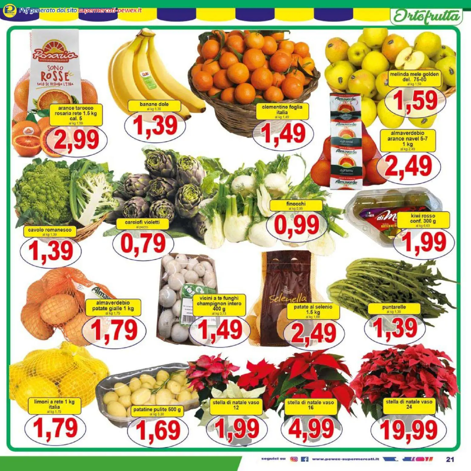 Volantino Pewex del 16.12.2025 | Pagina: 21 | Prodotti: Arance, Banane, Funghi, Carciofi