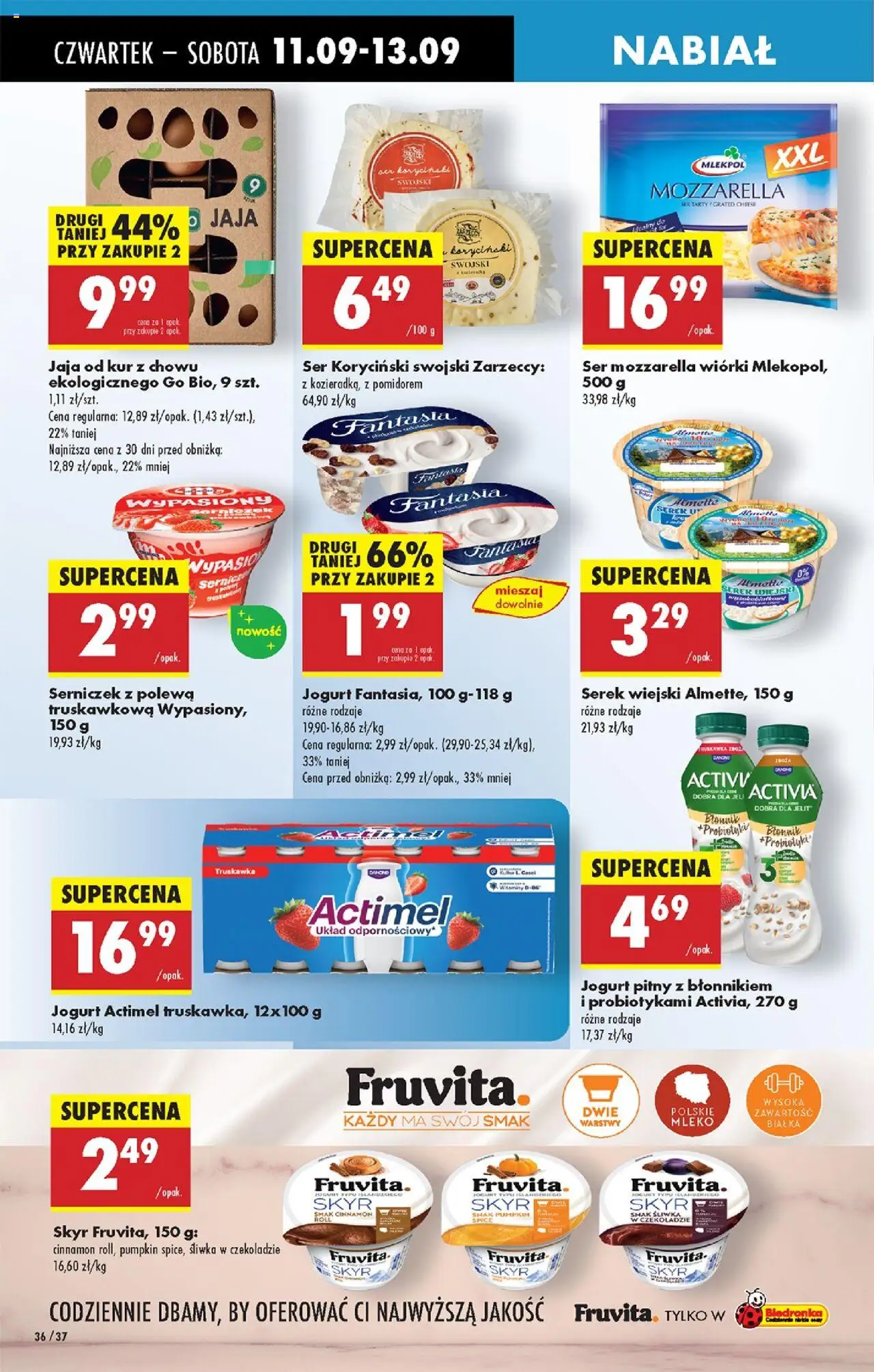 Biedronka gazetka - Oferta w tym tygodniu od 11.09.2025 | Strona: 38 | Produkty: Serek, Mozzarella wiórki, Serek wiejski, Jaja