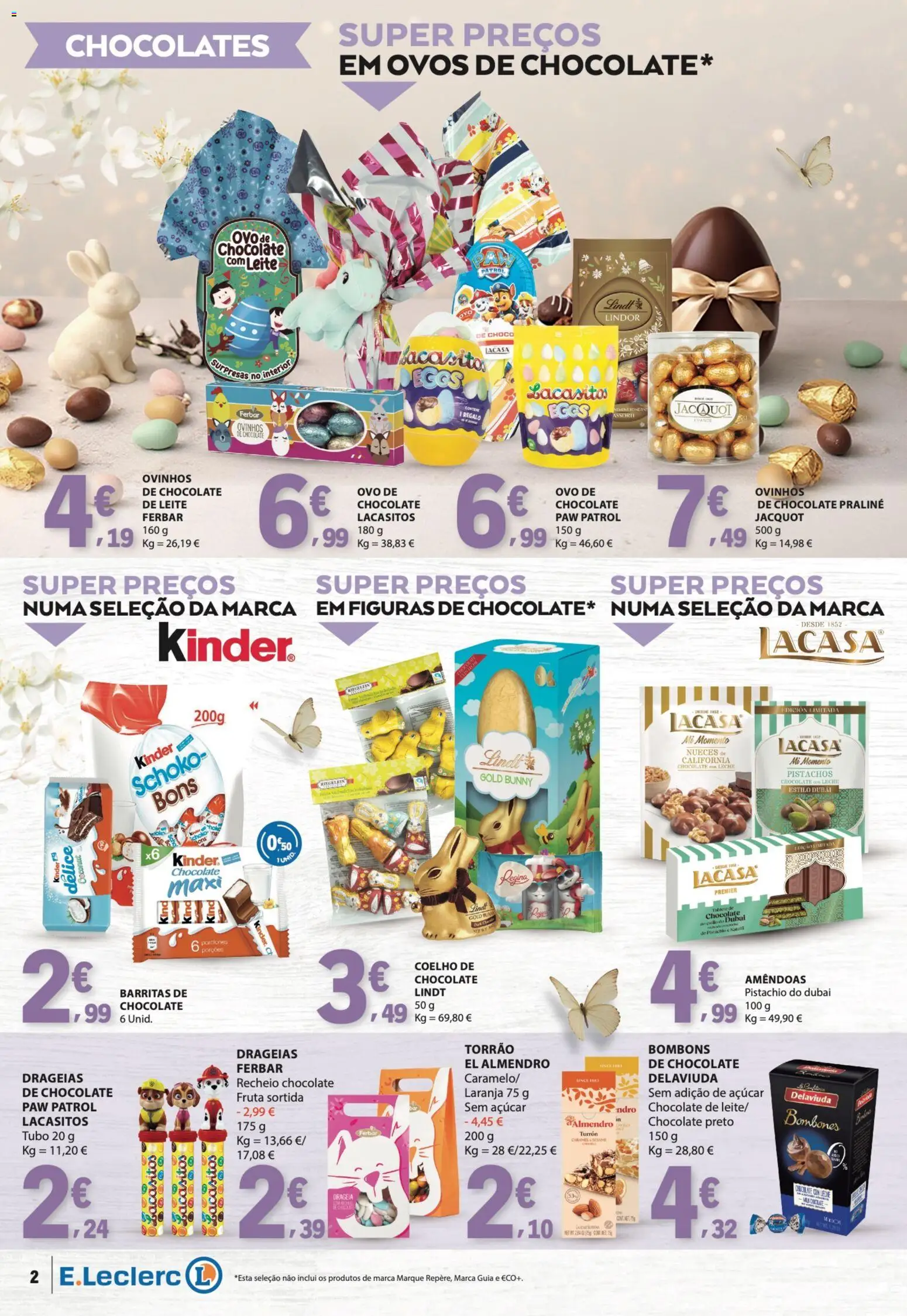 E.Leclerc Especial Páscoa │ válido de 24.03.2026 | Página: 2 | Produtos: Chocolates, Chocolate, Açúcar, Coelho