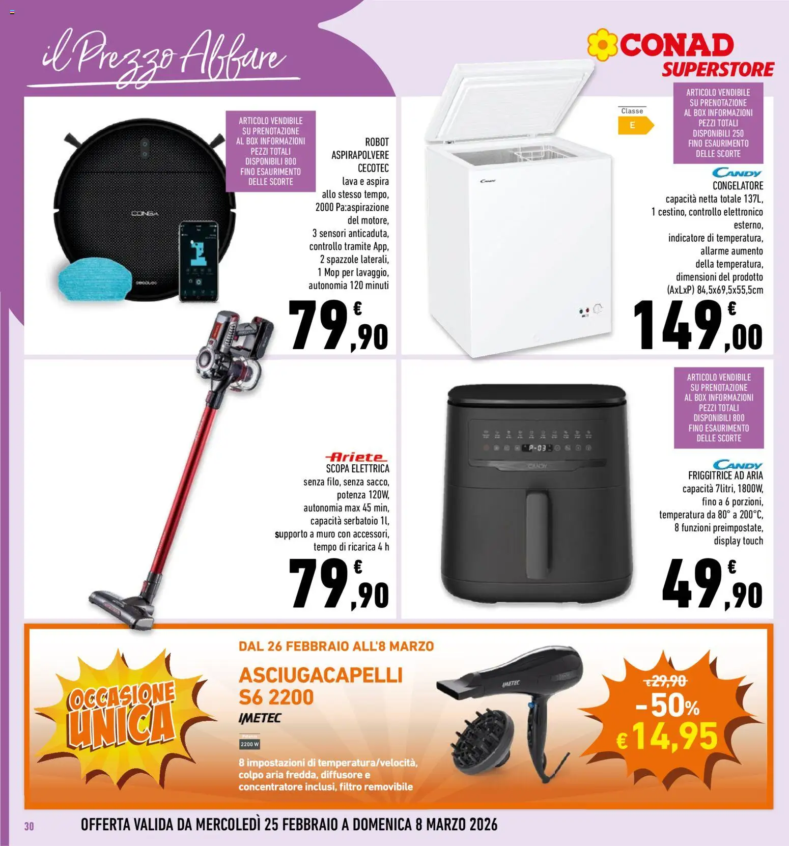 Volantino Conad del 25.02.2026 | Pagina: 30 | Prodotti: Freezer, Aspirapolvere, Robot, Friggitrice