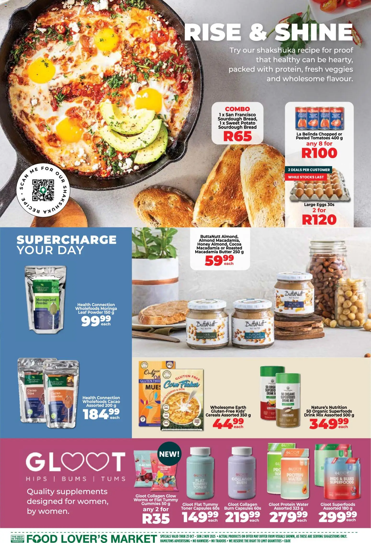 New Food Lover's Market catalogue – valid from 23.10.2025 | Page: 3 | Products: Bread, Powder, Tomatoes, Supplements
