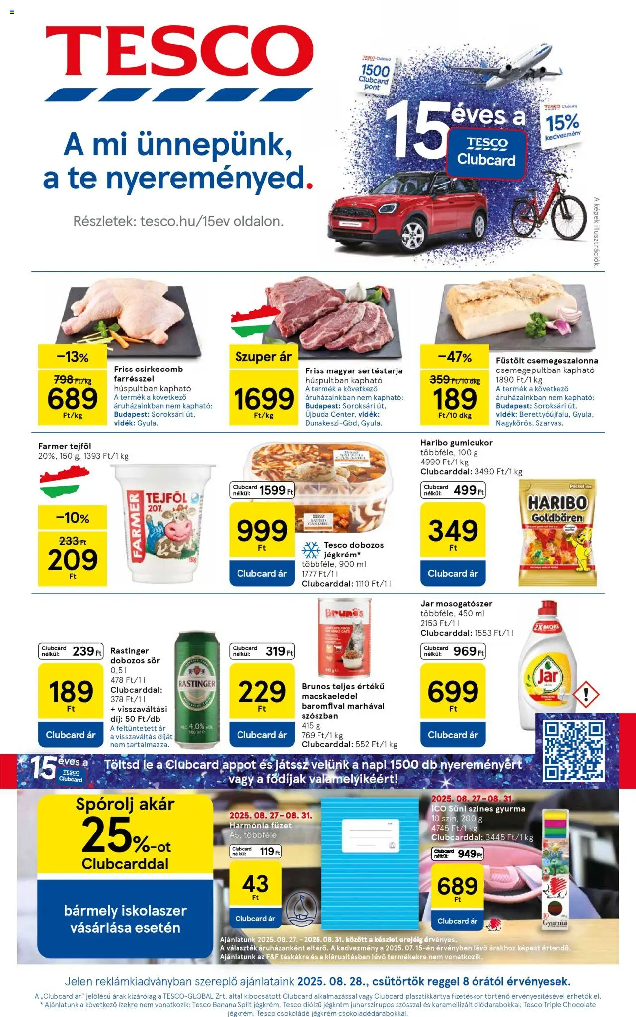 Tesco akciós ujság - amely érvényes a következő dátumtól: 28.08.2025 | Oldal: 1 | Termékek: Jar mosogatószer, Macskaeledel, Gumicukor, Mosogatószer