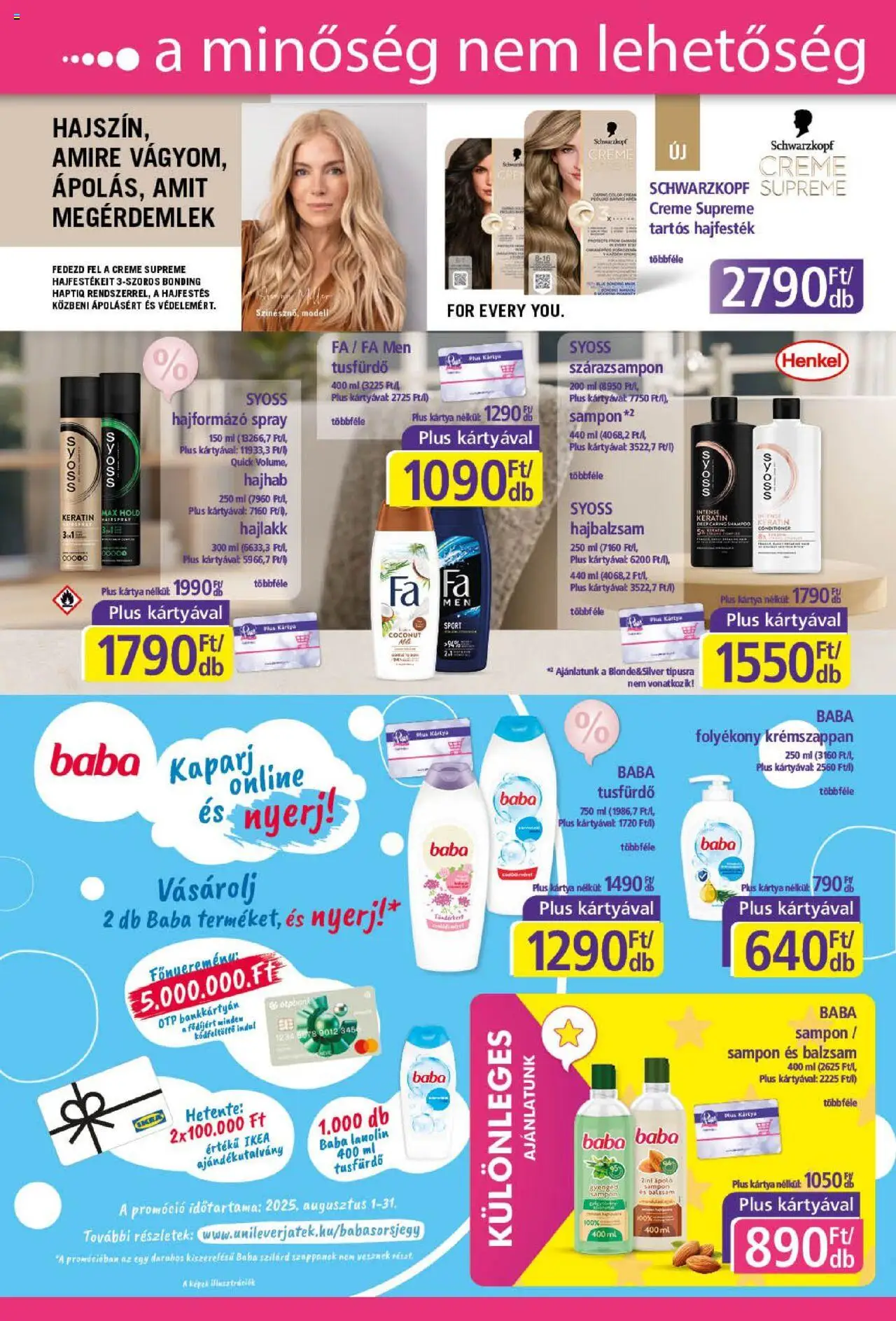 Plus Market akciós ujság - amely érvényes a következő dátumtól: 07.08.2025 | Oldal: 4 | Termékek: Hajfesték, Hajbalzsam, Sampon, Tusfürdő
