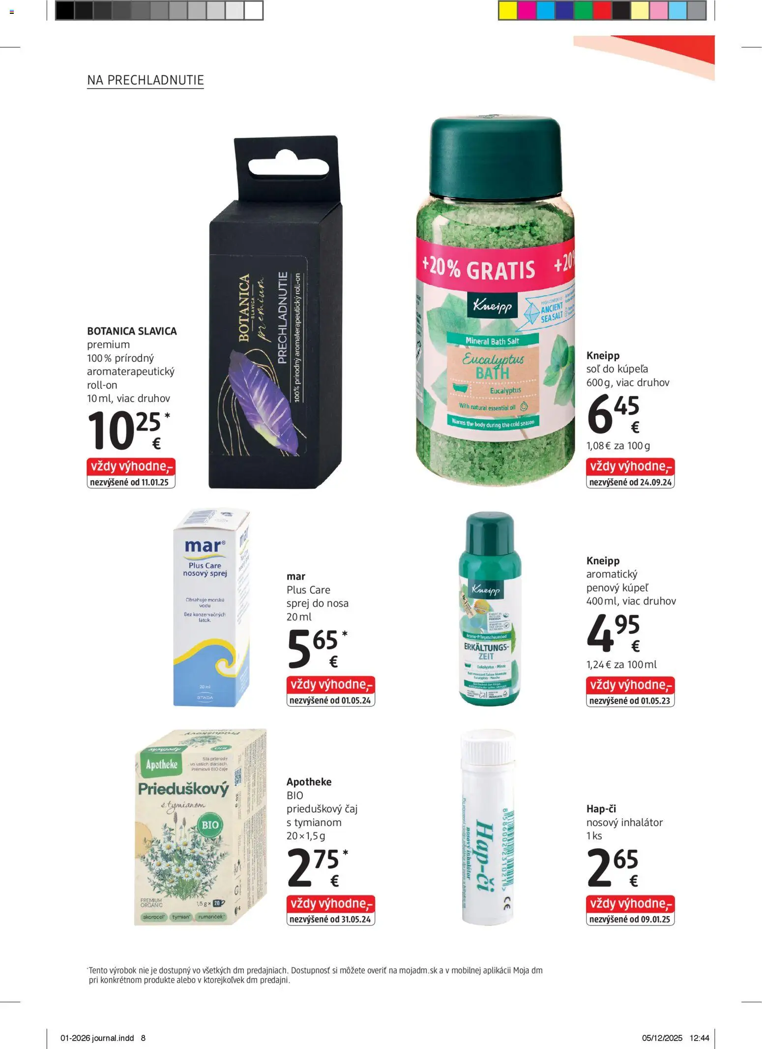 Nové dm drogerie akcie – leták je platný od 01.01.2026 | Strana: 8 | Produkty: Čaj, Inhalátor, Soľ