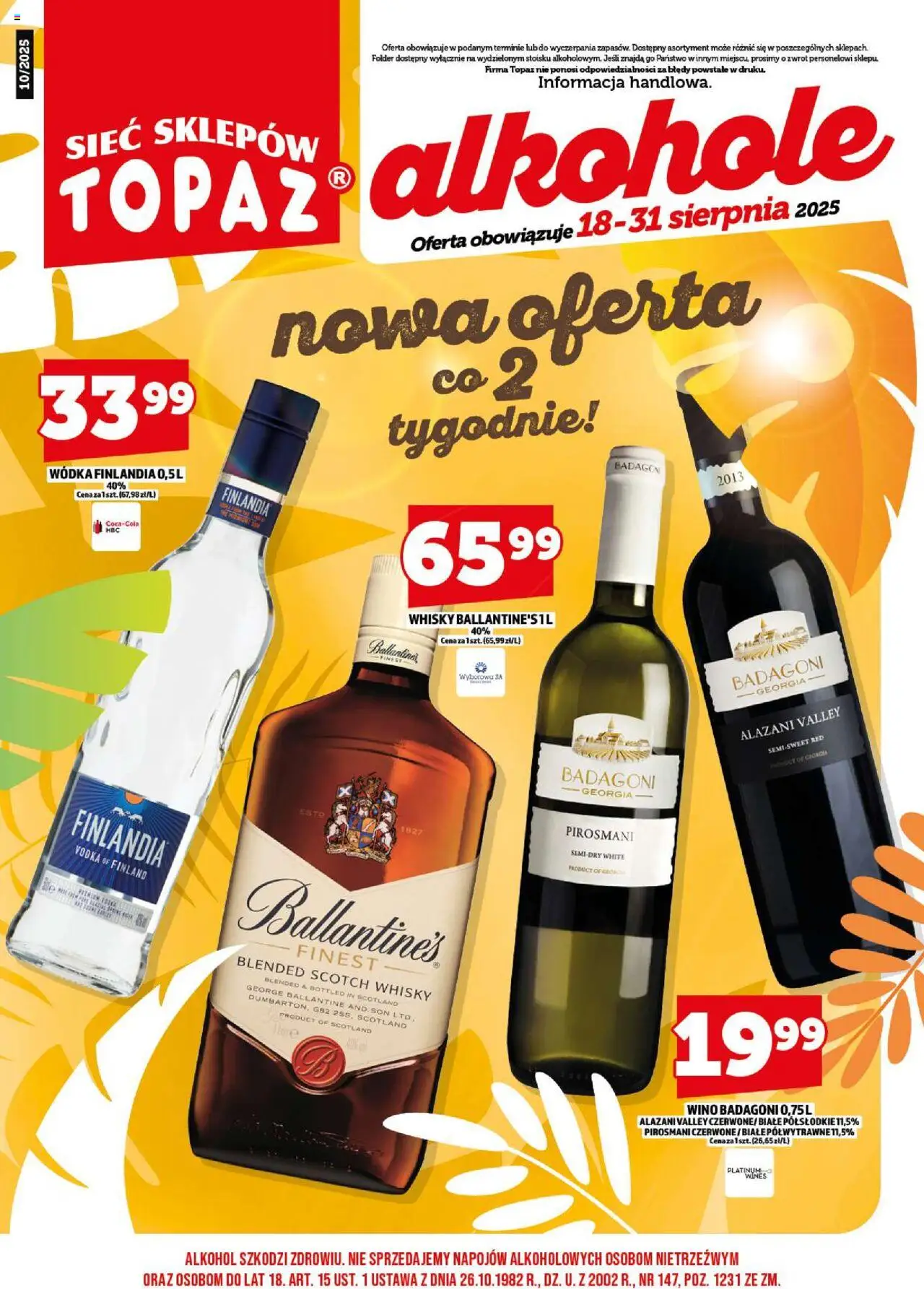 Topaz Gazetka alkoholowa od 18.08.2025 | Strona: 3 | Produkty: Wódka finlandia, Alazani Valley, Alkohol, Wódka