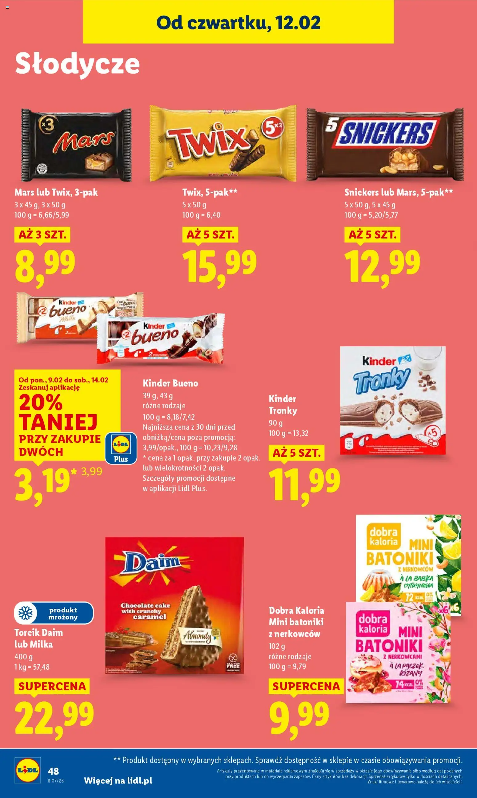 Lidl Gazetka od 12.02.2026 | Strona: 48 | Produkty: Słodycze, Milka, Kinder Bueno, Babka
