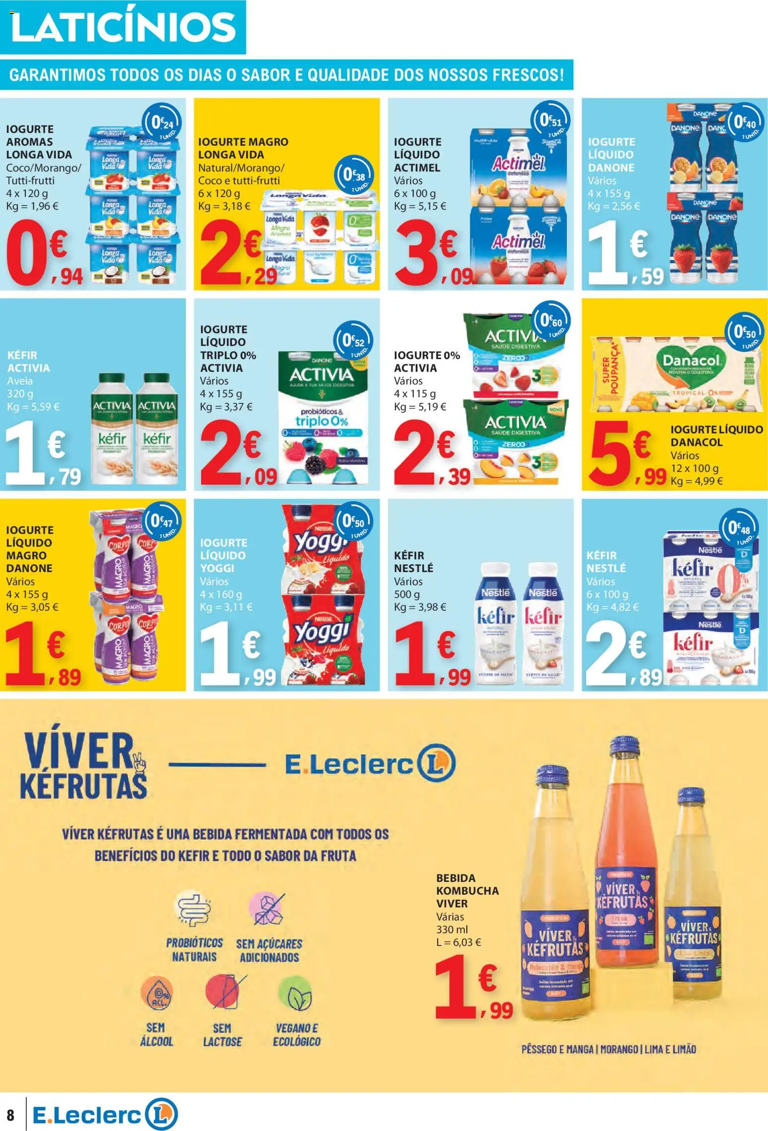 E.Leclerc folheto │ válido de 29.01.2026 | Página: 8 | Produtos: Probióticos, Kefir nestlé, Iogurte, Bebida