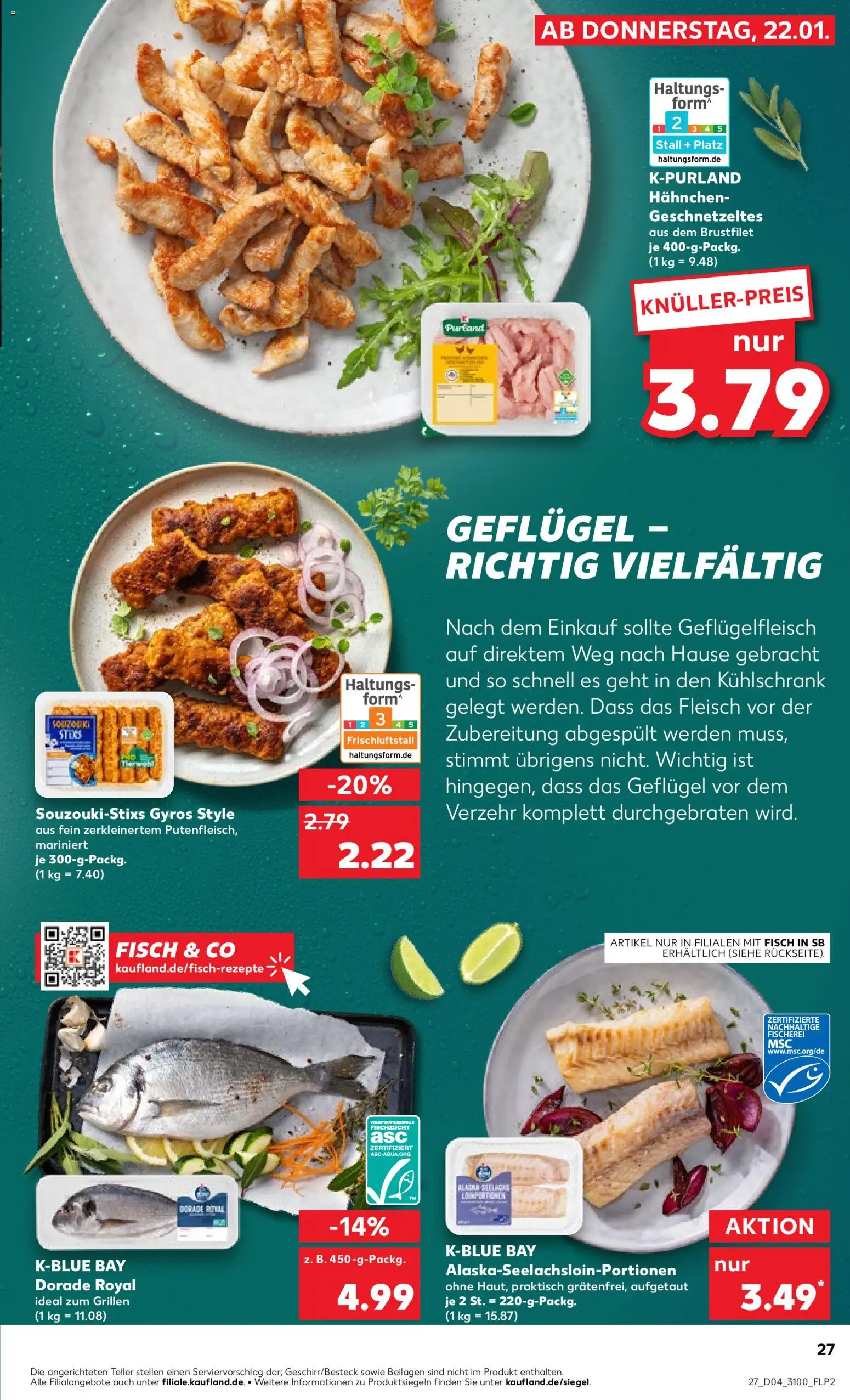 Kaufland prospekt Leipzig	 – gültig ab 25.01.2026 | Seite: 27 | Produkte: Dorade, Hahnchen, Kühlschrank, Gyros