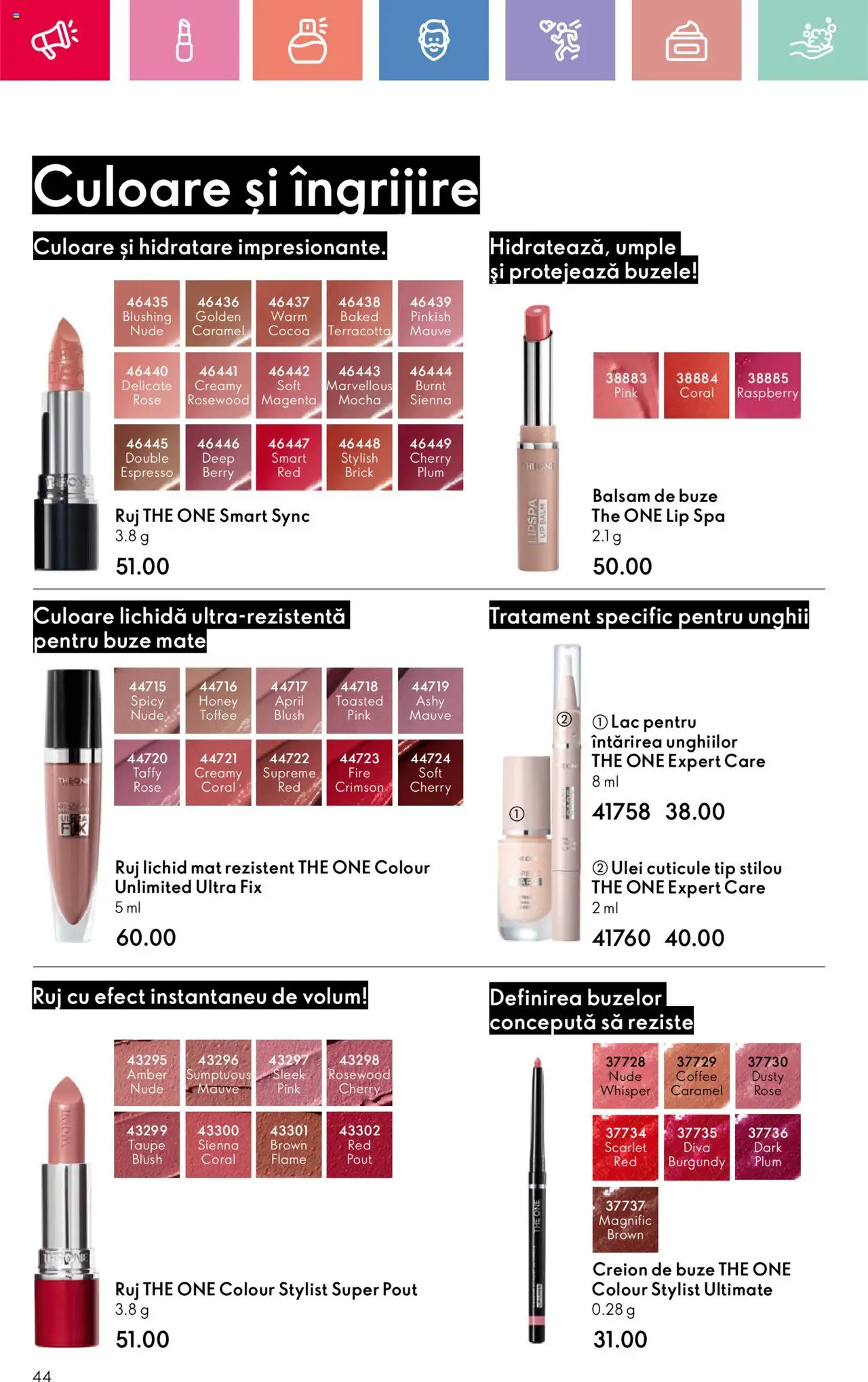 Oriflame catalog 10 2025 – valabil de la 06.07.2025 | Pagină: 44 | Produse: Blush, Ruj, Balsam, Ulei