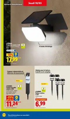 LIDL - Prévisualisation de LIVARNO Lampe de jardin solaire à LED, L'unité au choix : 14,99 € Les 2 articles: 26,23 € Soit l'unité à 13,11 €. valide à partir de 19.03.2026 | Page: 38 | Produits: Projecteur solaire, Lampe, Projecteur