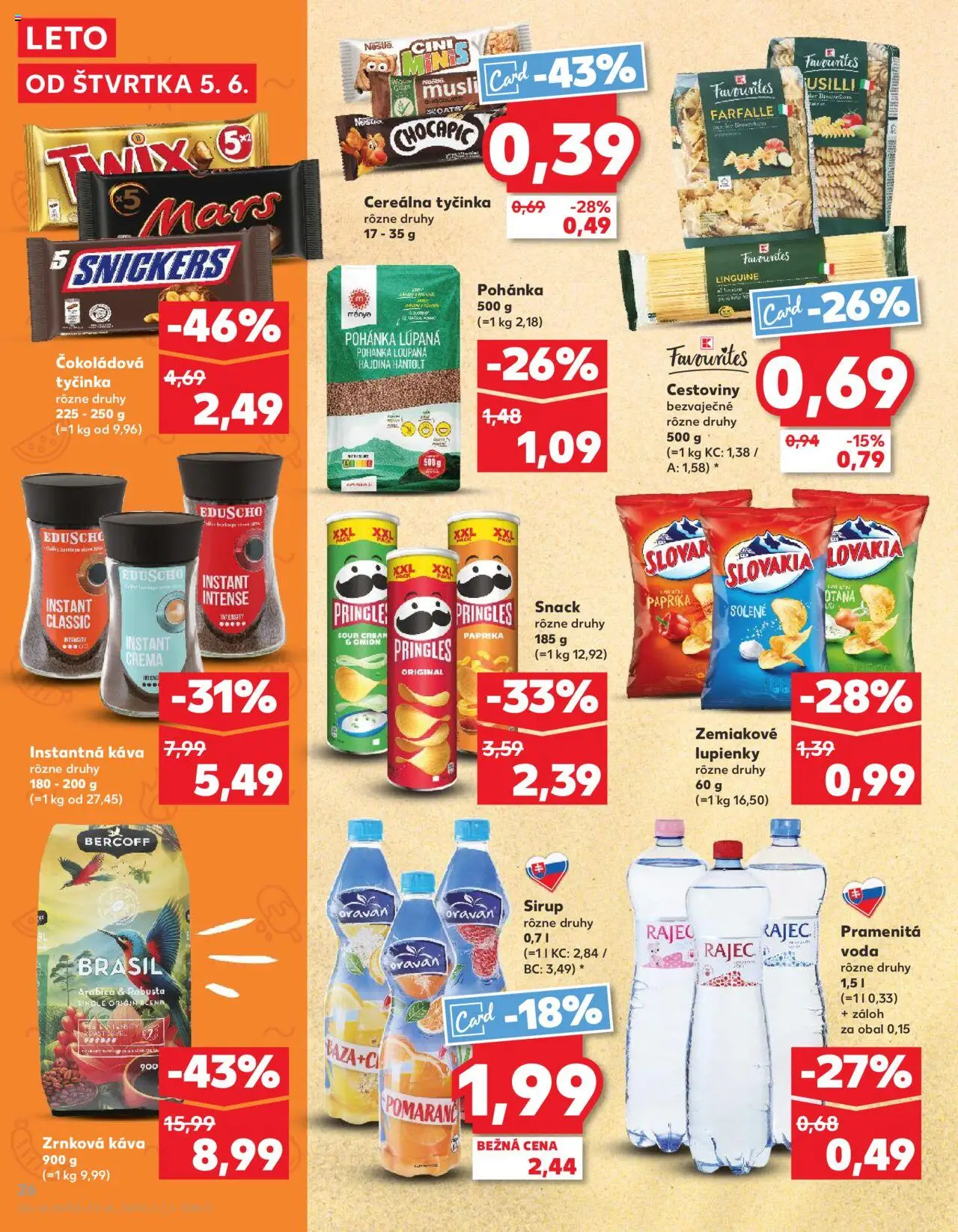 Kaufland Liptovský Mikuláš │ platný od 05.06.2025 | Strana: 26 | Produkty: Cestoviny, Cini Minis, Voda, Zrnková káva