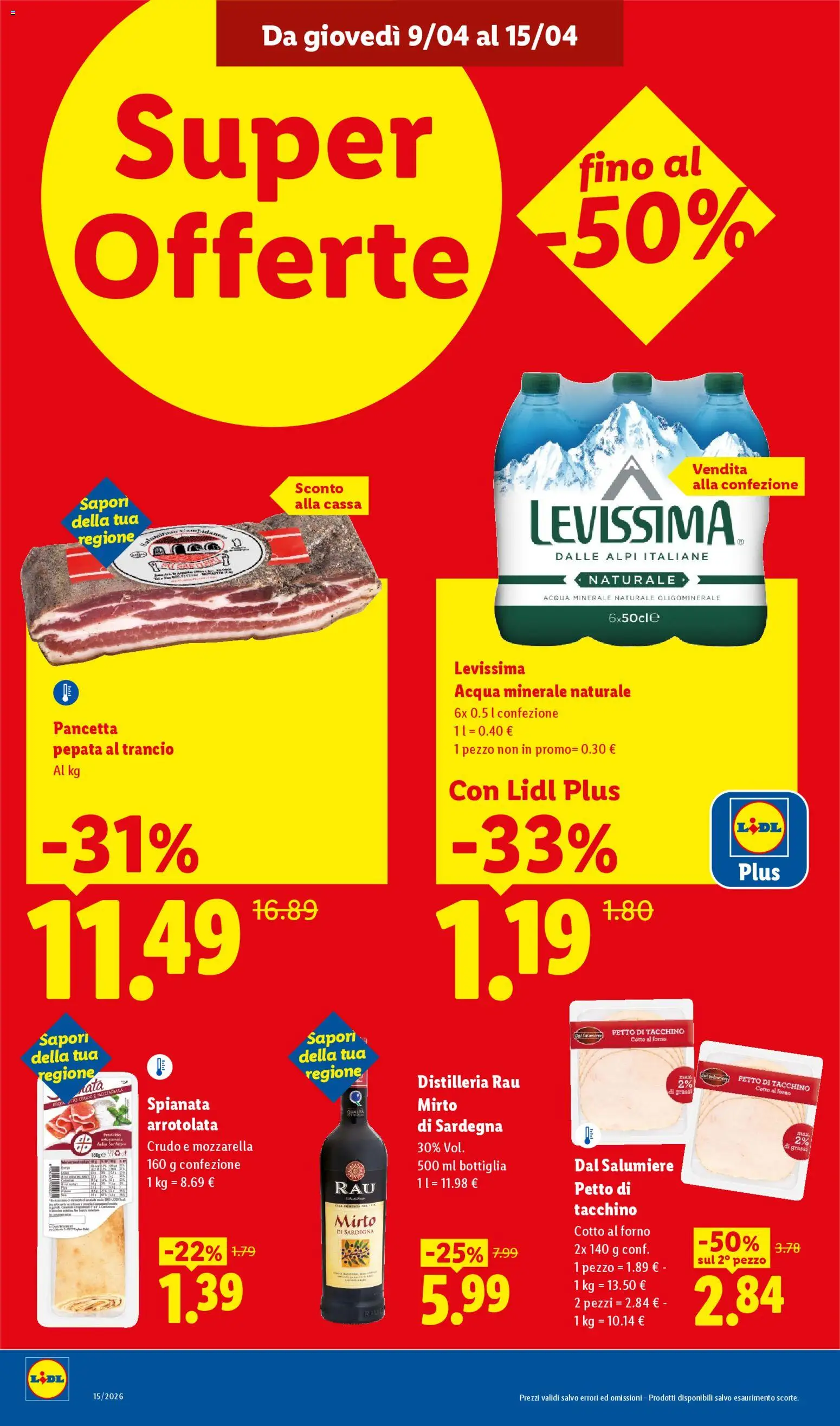 Volantino Lidl del 09.04.2026 | Pagina: 8 | Prodotti: Pancetta, Acqua, Tacchino, Mozzarella