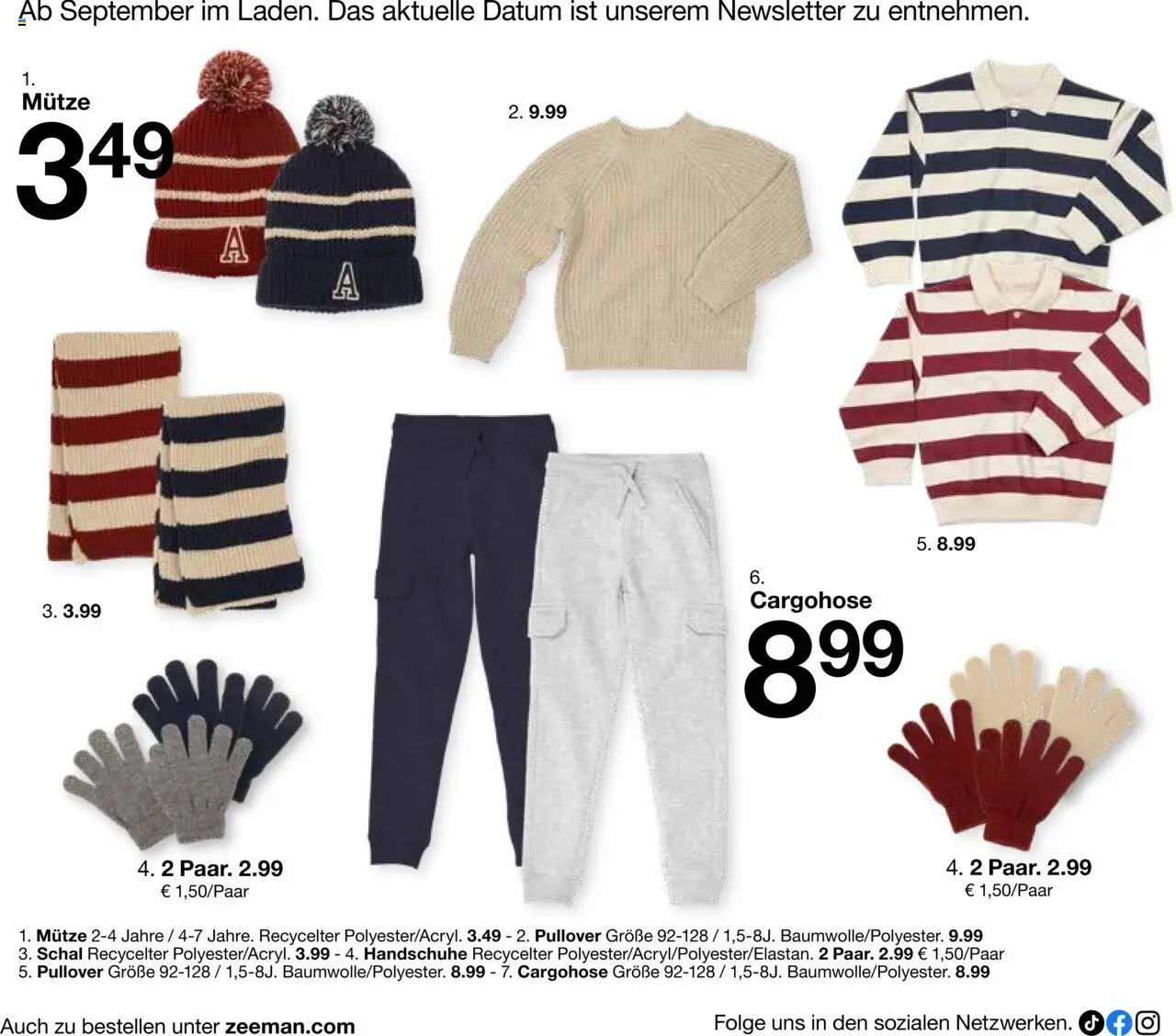 Zeeman Babyprospekt – gültig ab 18.07.2025 | Seite: 34 | Produkte: Cargohose, Pullover, Schal, Handschuhe