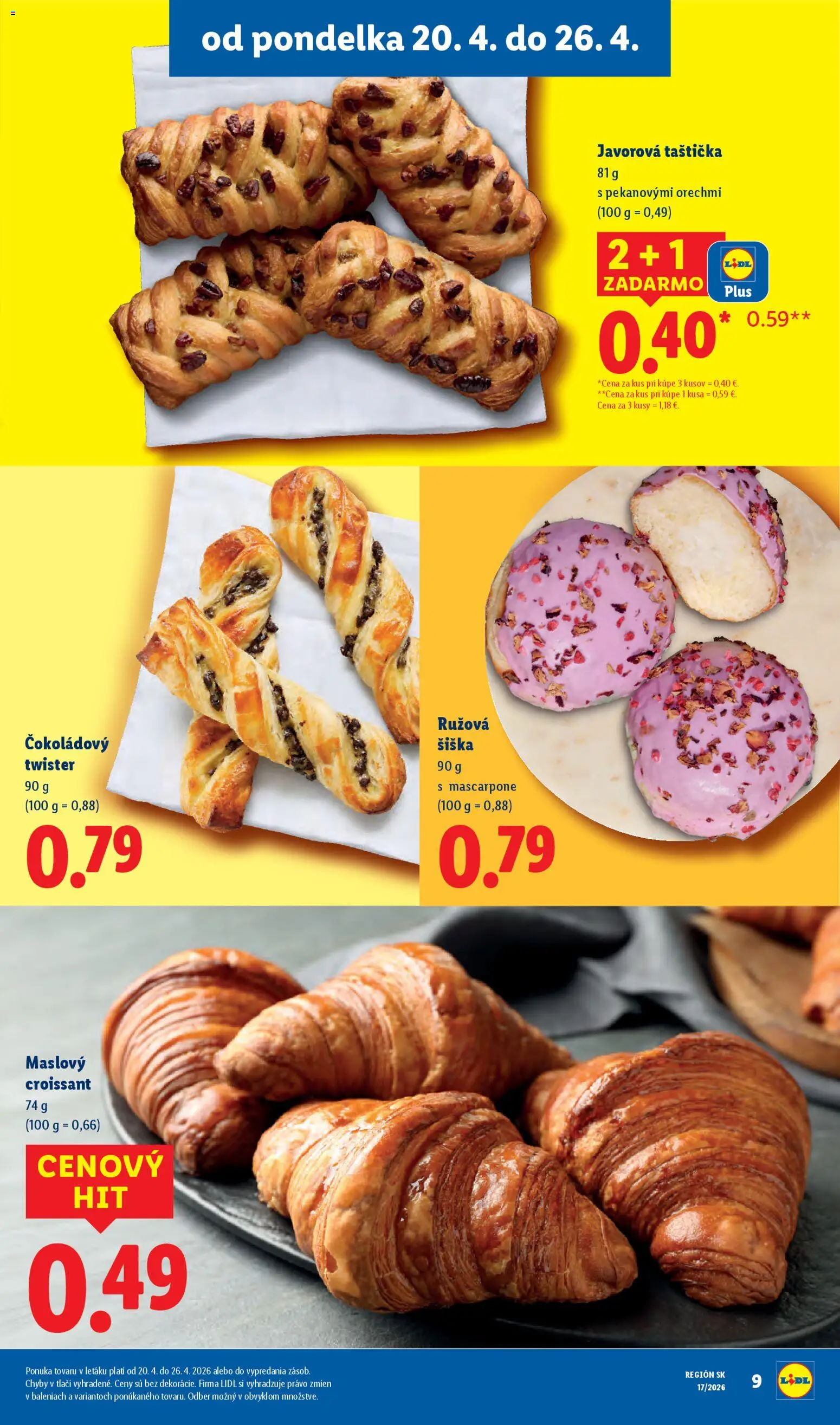 Nové Lidl akcie – leták je platný od 20.04.2026 | Strana: 9 | Produkty: Croissant, Mascarpone