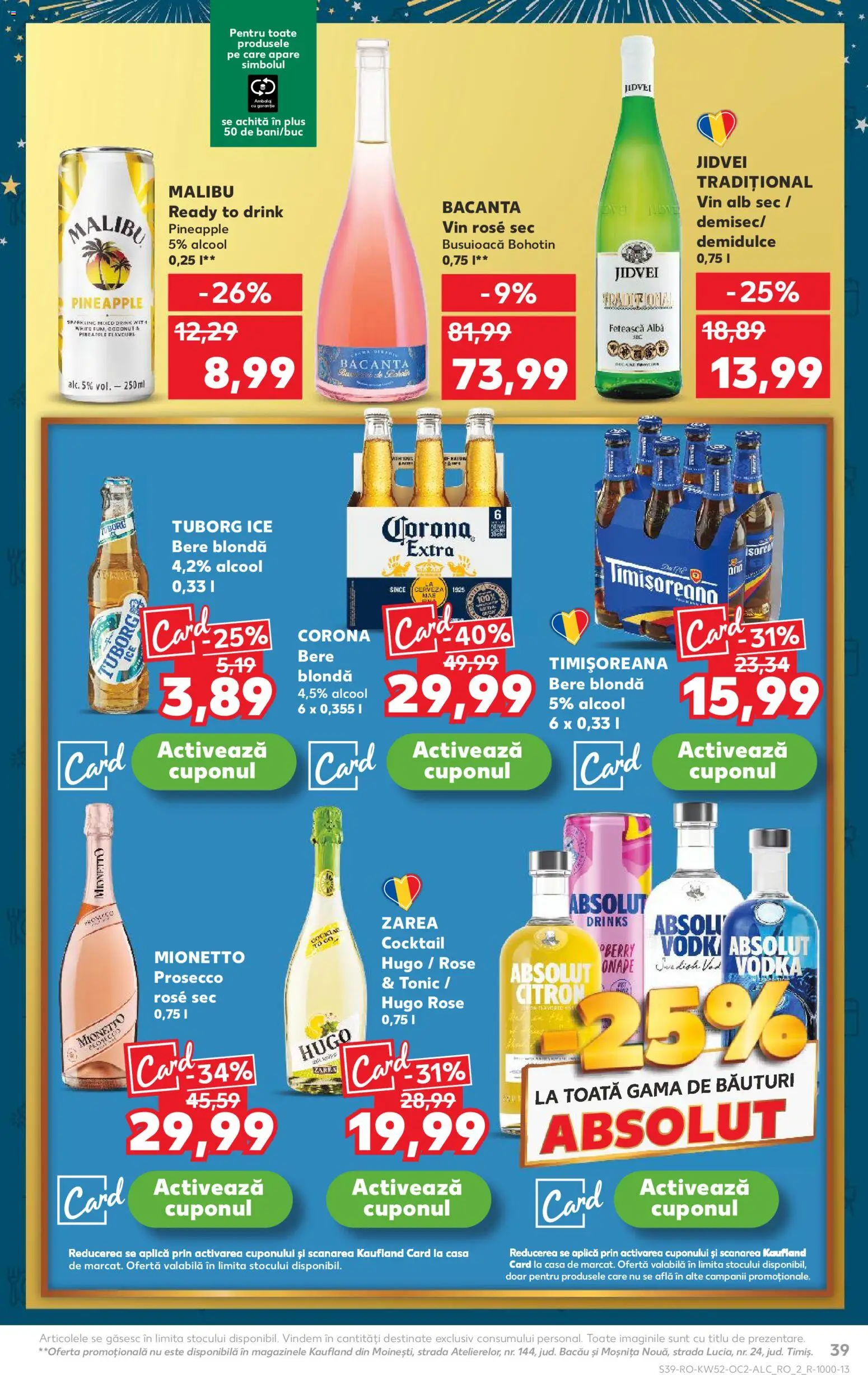 Kaufland RO akciós ujság - amely érvényes a következő dátumtól: 24.12.2025 | Oldal: 39 | Termékek: Tonic, Malibu, Vodka