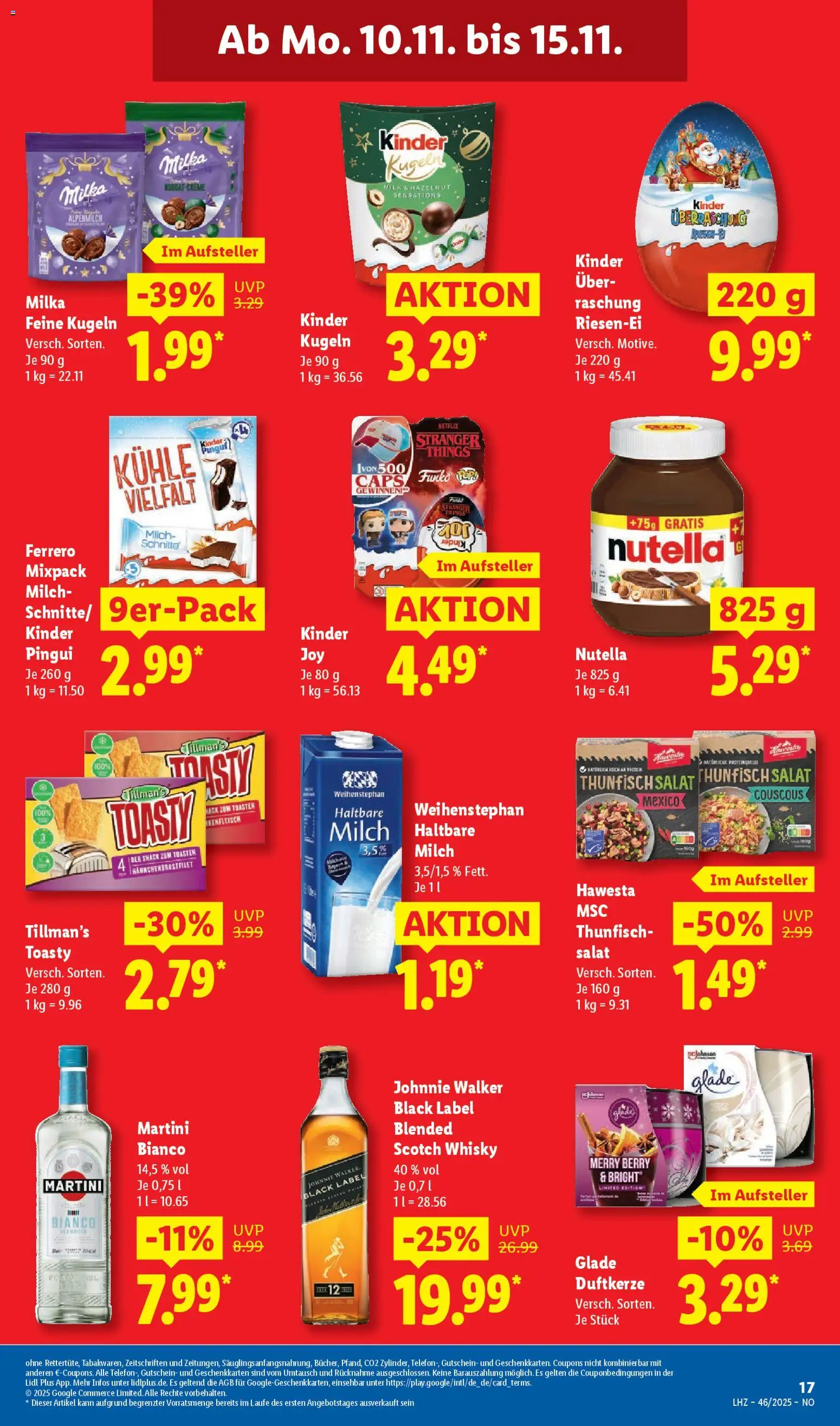 Lidl Prospekt Holzminden – gültig ab 10.11.2025 | Seite: 23 | Produkte: Martini, Milch, Nutella, Johnnie walker