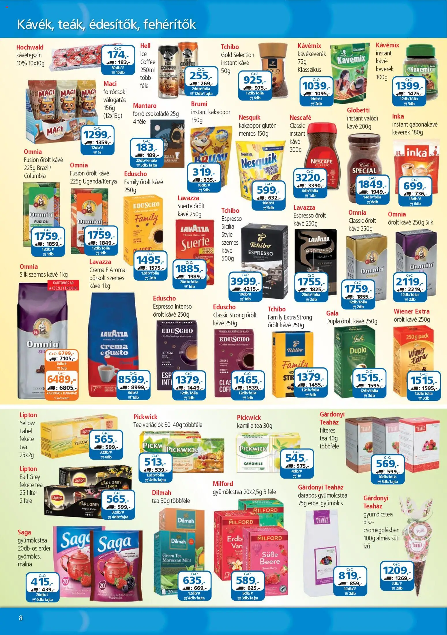 ÁRKLUB akciós ujság - amely érvényes a következő dátumtól: 01.11.2025 | Oldal: 8 | Termékek: Kávétejszín, Gyümölcstea, Kávé, Instant kávé
