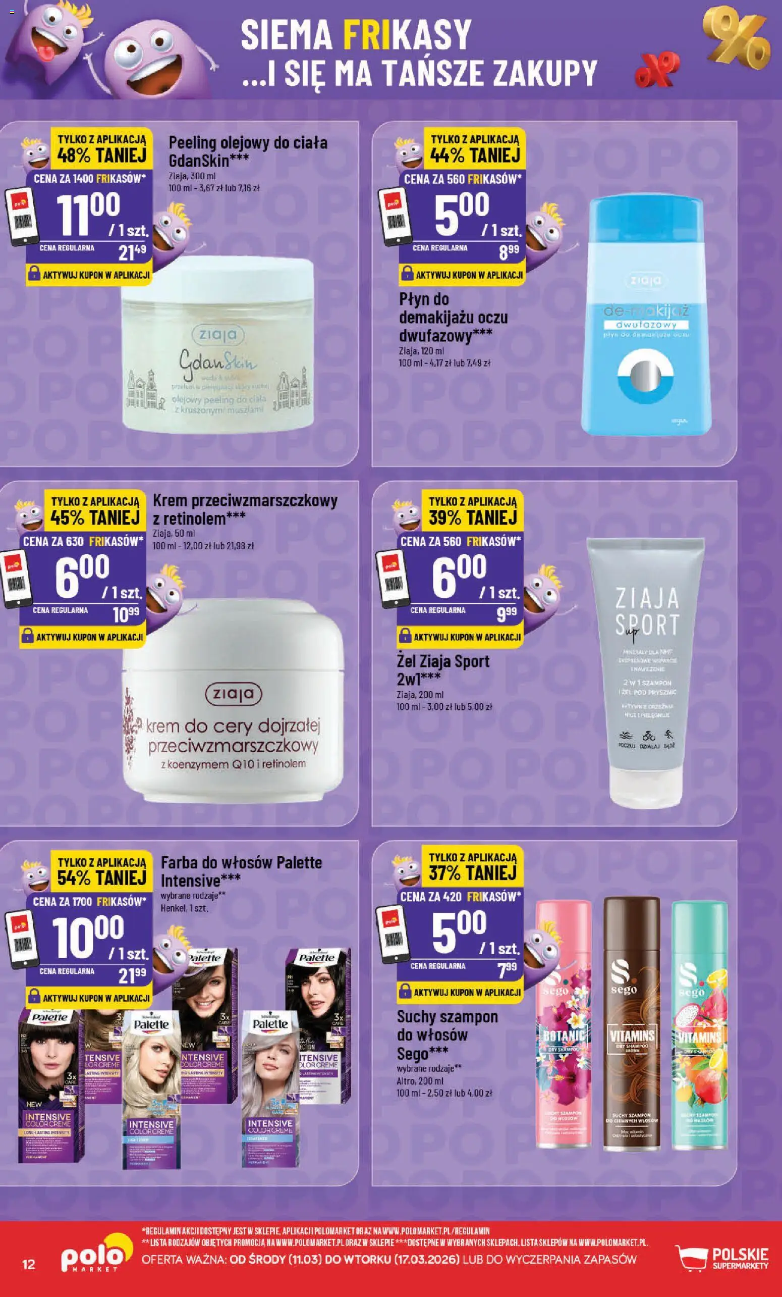 POLOmarket gazetka - Frikasowe Hity od 11.03.2026 | Strona: 12 | Produkty: Farba do włosów, Prysznic, Płyn do demakijażu, Peeling