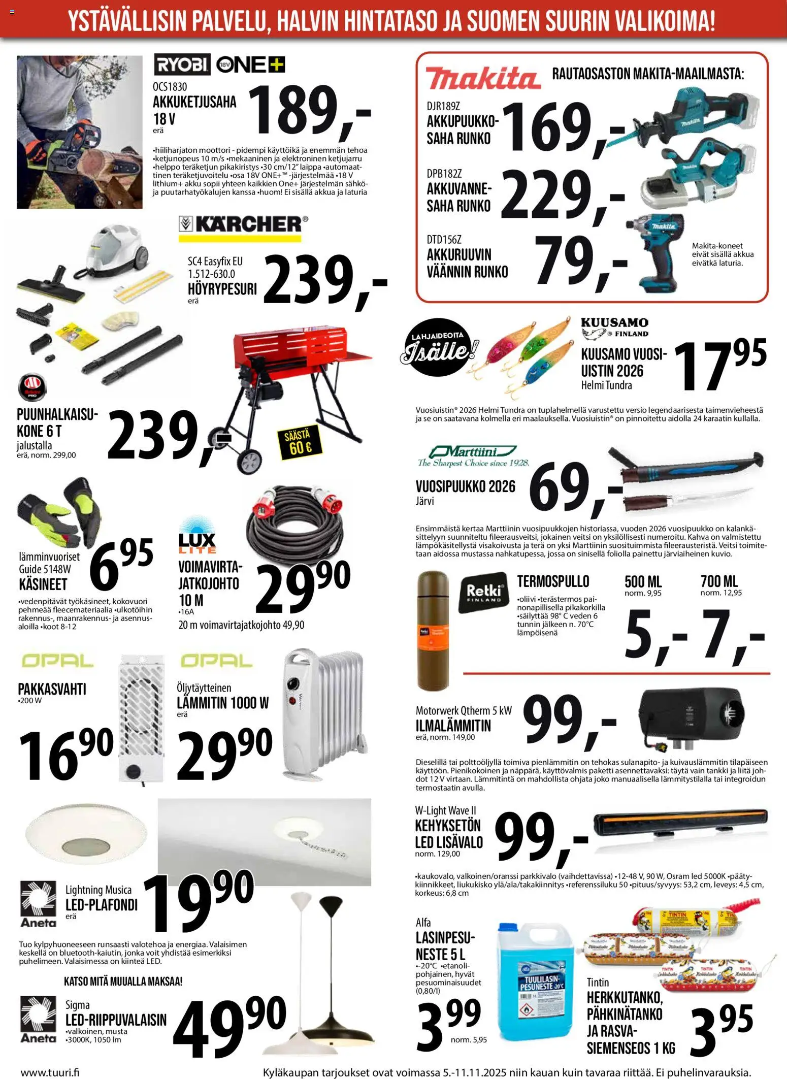 Tuuri tarjoukset – voimassa 05.11.2025 alkaen | Sivu: 7 | Tuotteet: Jatkojohto, Pesuneste, Käsineet, Termospullo
