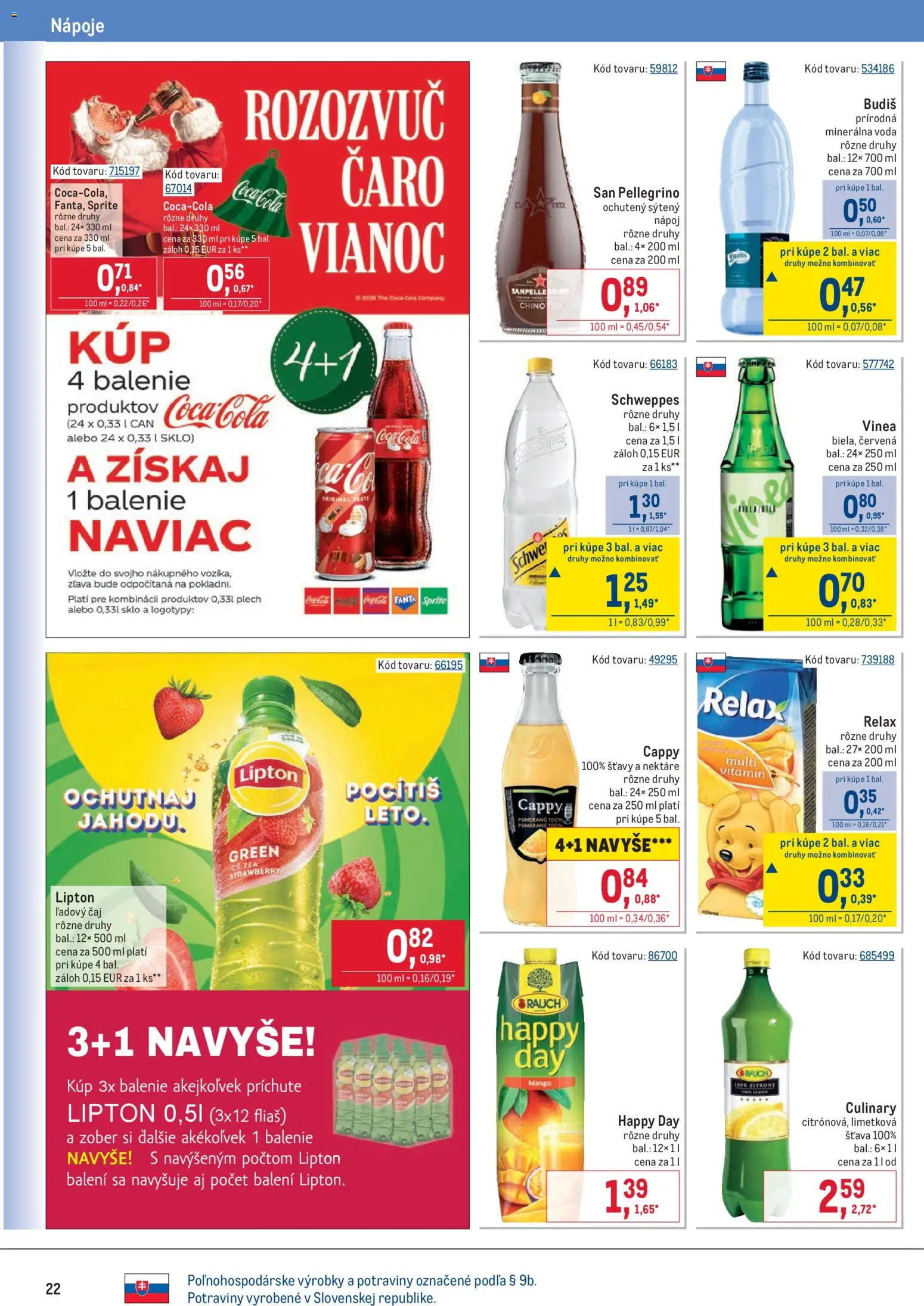 Nové Metro akcie – leták je platný od 10.12.2025 | Strana: 22 | Produkty: Voda, Coca cola, Minerálna voda, Vinea