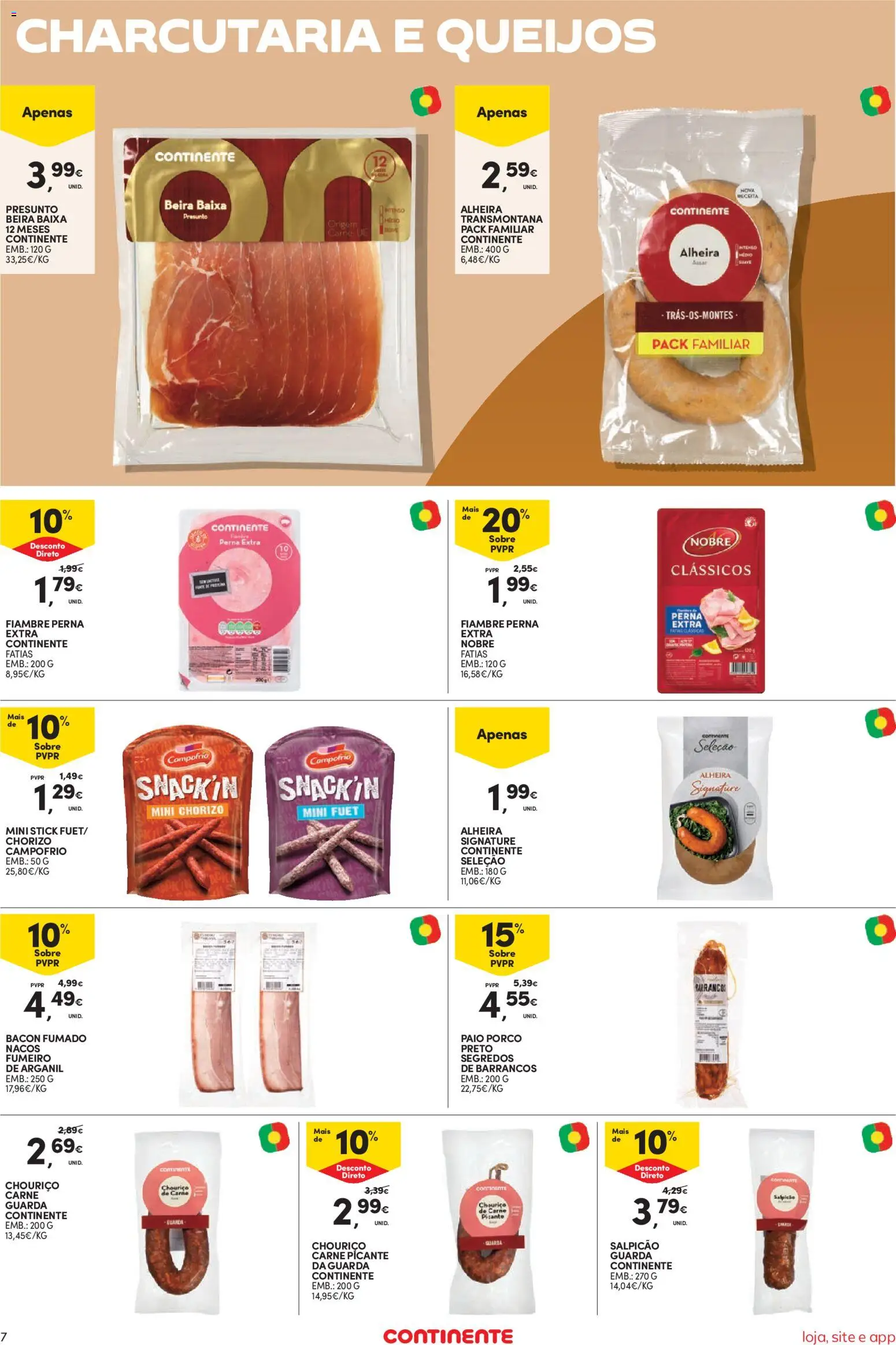 Continente Semanal Continente Bom Dia │ válido de 31.03.2026 | Página: 7 | Produtos: Bacon, Presunto, Carne, Alheira